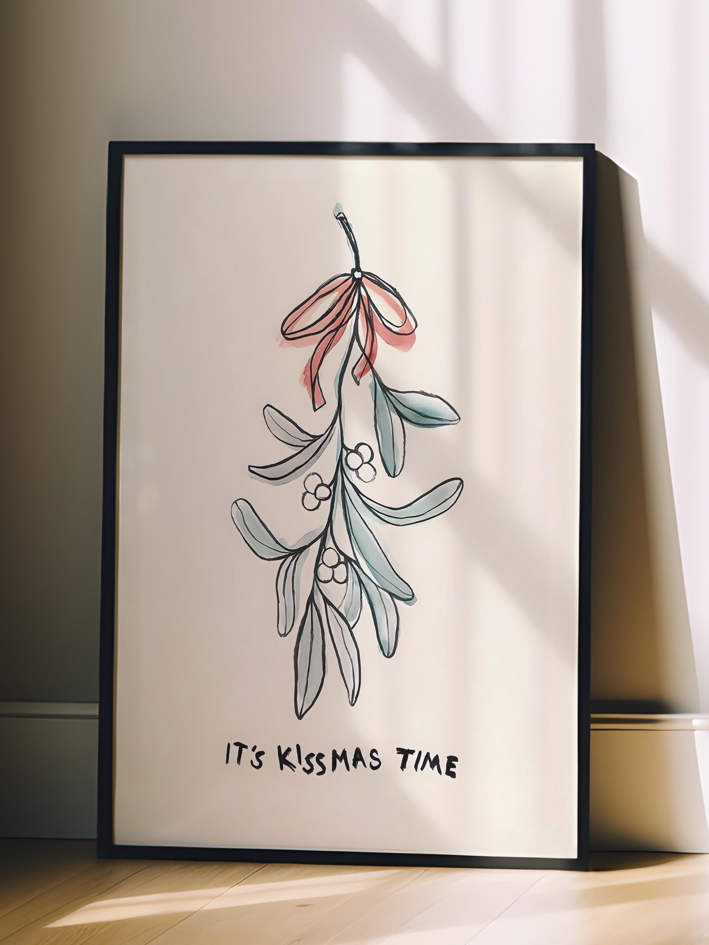 Siyah Çerçeveli Tablo, Yılbaşı Poster, Yılbaşı Dekoru,It's Kissmas Time Comfort Serisi NO:108678