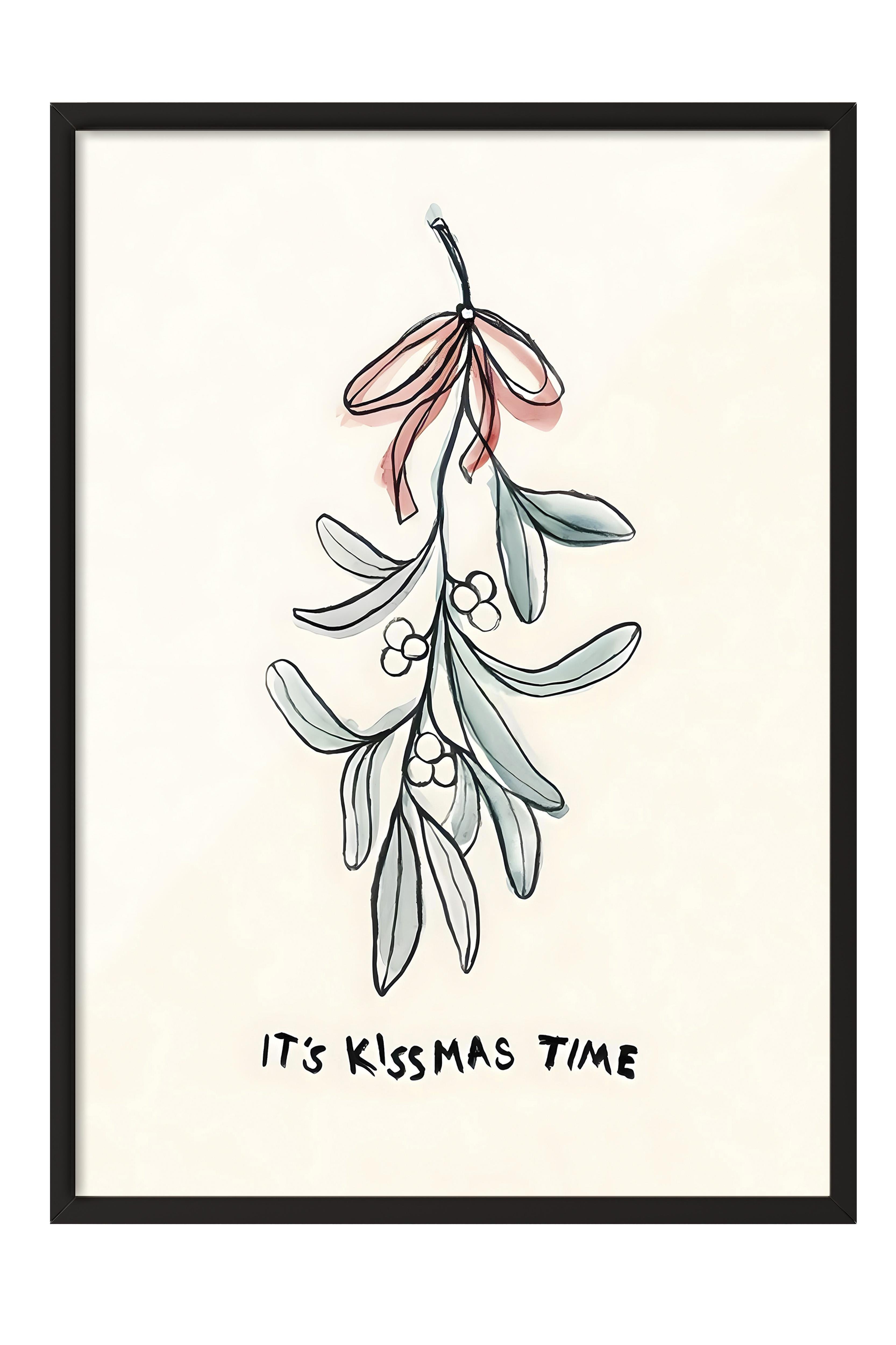 Siyah Çerçeveli Tablo, Yılbaşı Poster, Yılbaşı Dekoru,It's Kissmas Time Comfort Serisi NO:108678