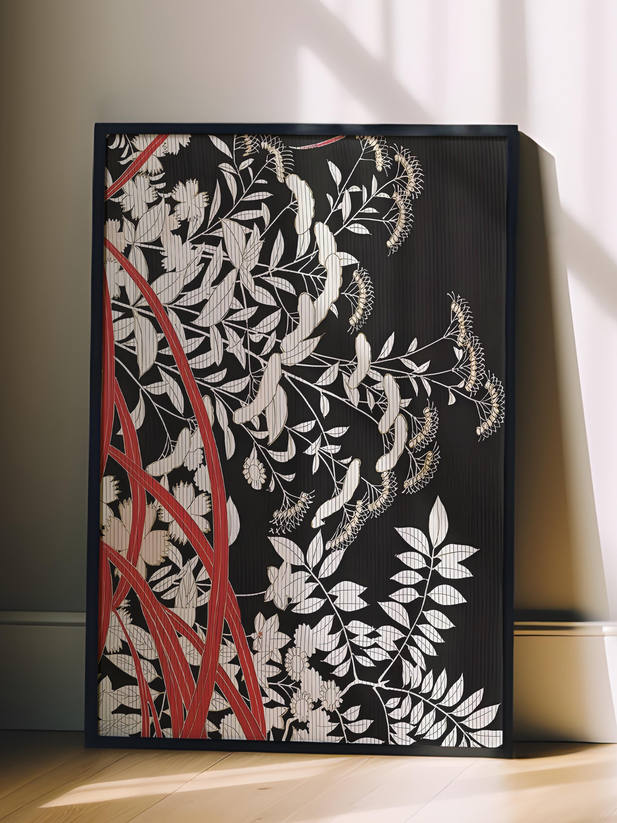 Siyah Çerçeveli Tablo, Poster ve Çerçeve Seti, Japanese Flowers Comfort Serisi NO:108723