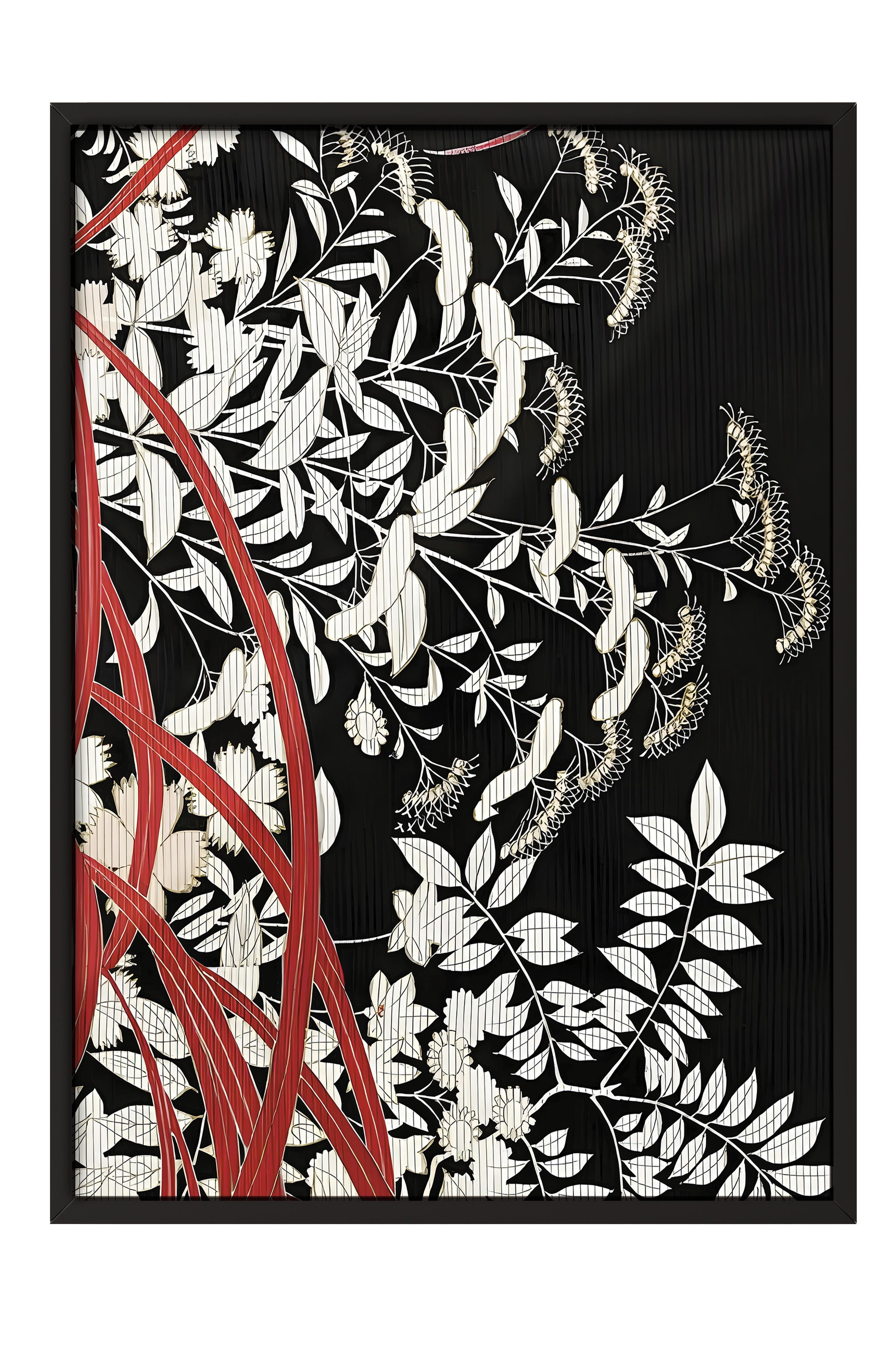 Siyah Çerçeveli Tablo, Poster ve Çerçeve Seti, Japanese Flowers Comfort Serisi NO:108723