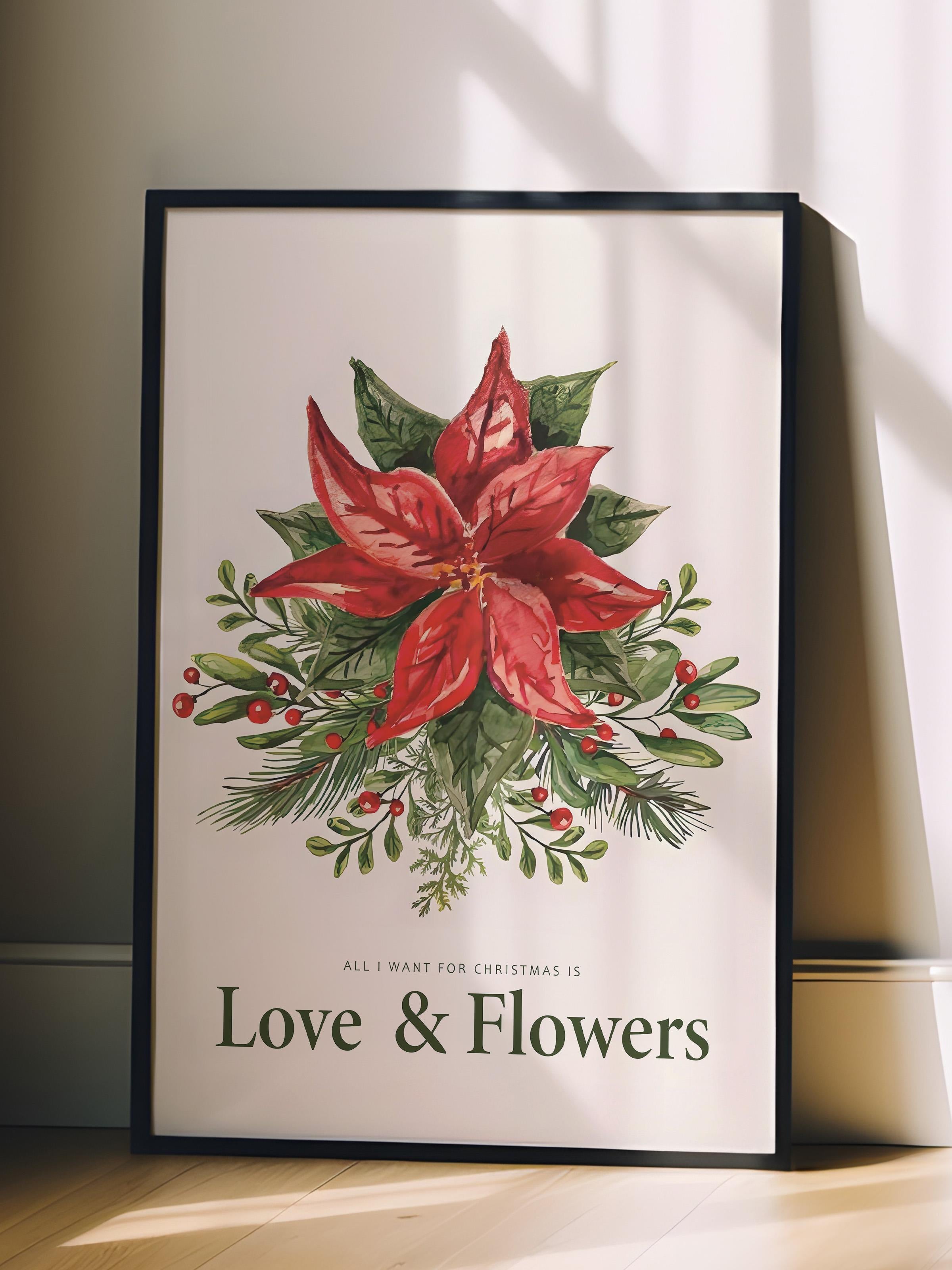 Siyah Çerçeveli Yılbaşı Poster,Love and Flowers for Christmas Comfort Serisi NO:108636