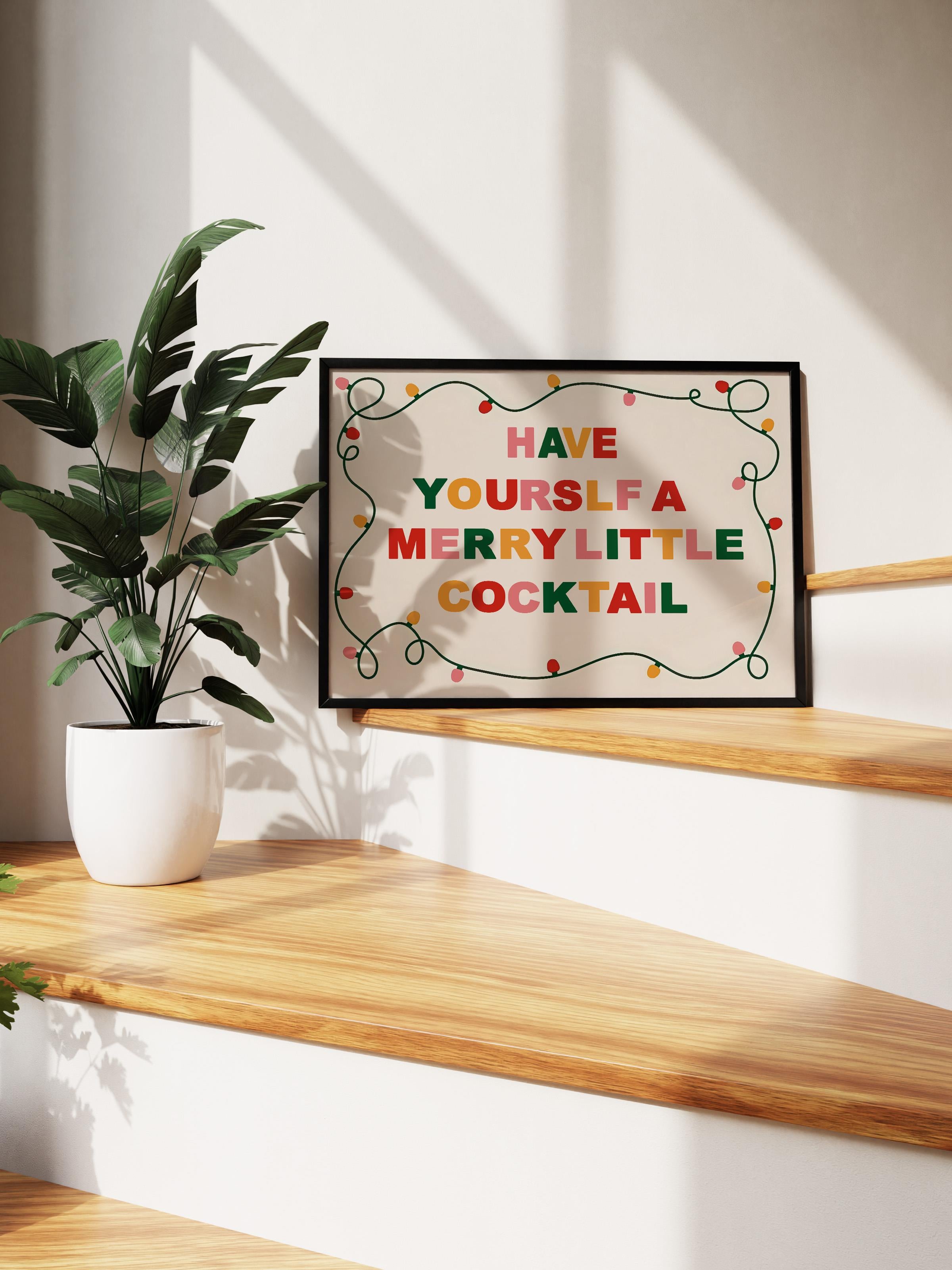 Siyah Çerçeveli Tablo, Çerçeveli Yılbaşı Poster, Merry Little Cocktail Comfort Serisi NO:108668