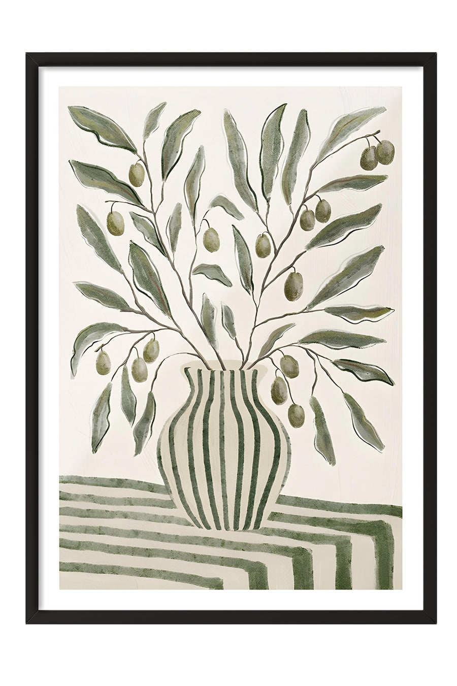 Siyah Çerçeveli Tablo, Poster ve Çerçeve Seti, Olive Branches in Vase Comfort Serisi NO:108593