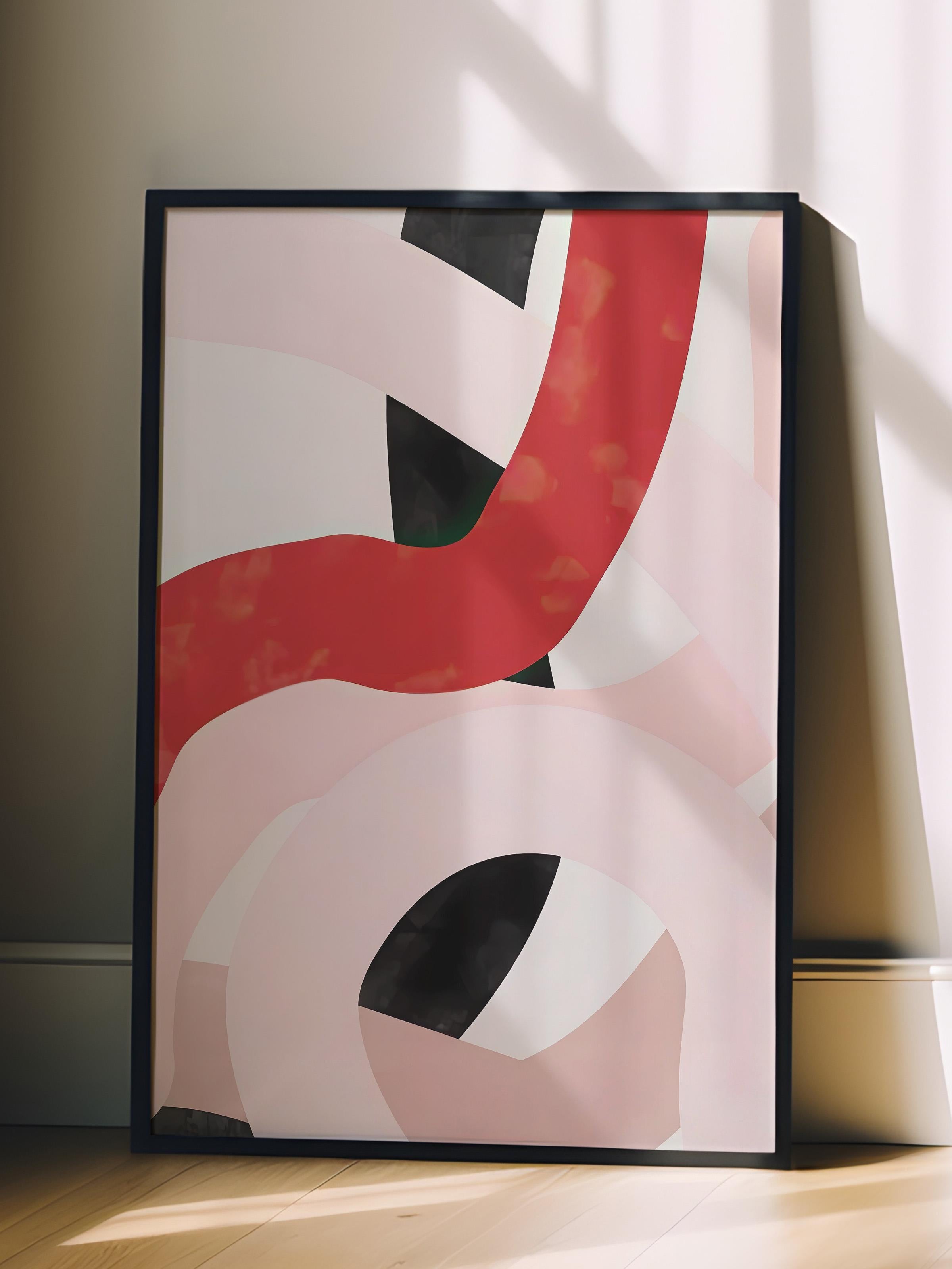Siyah Çerçeveli Tablo, Poster ve Çerçeve Seti, Pink And Red Brush Strokes Comfort Serisi NO:108706
