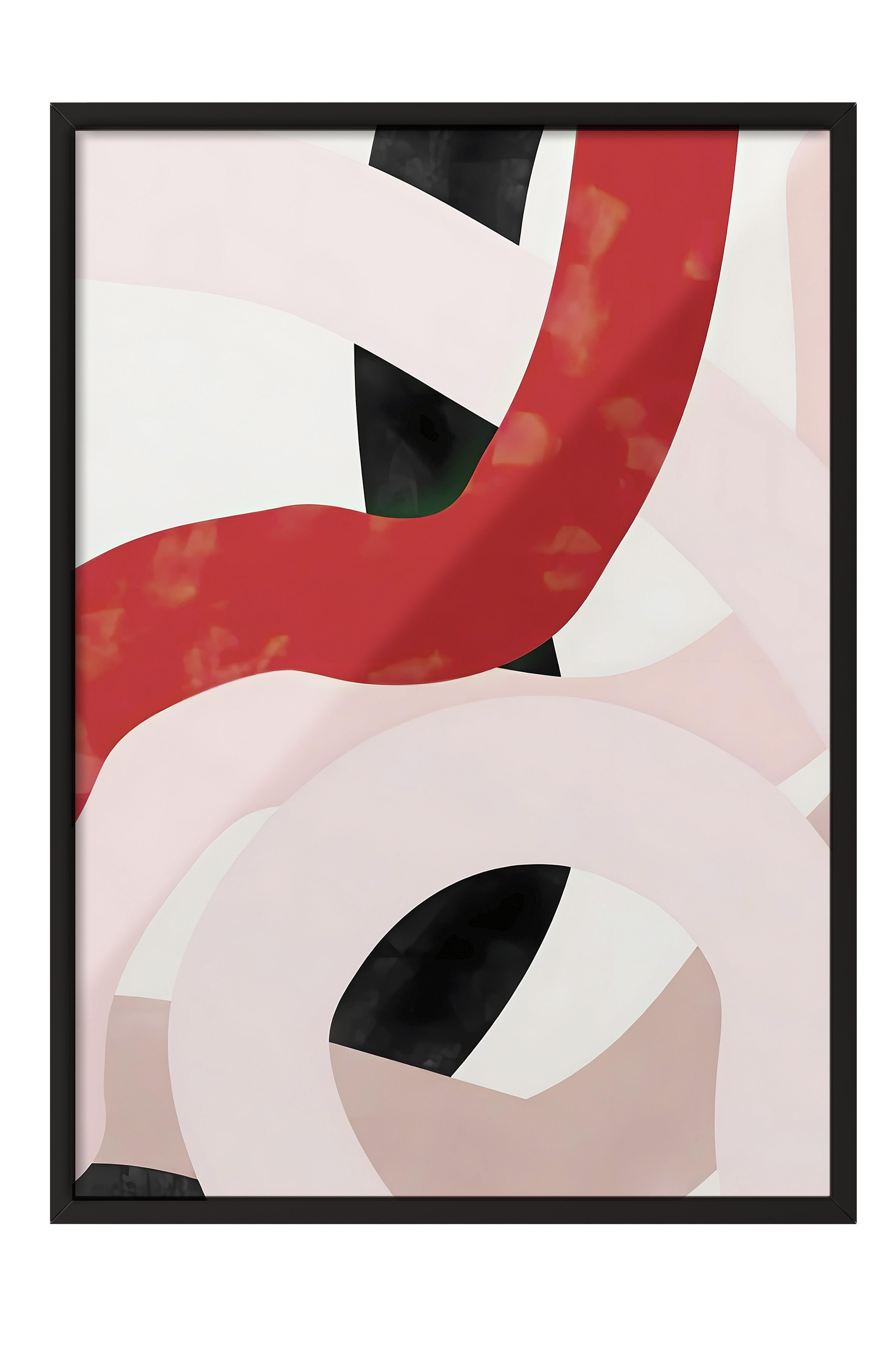 Siyah Çerçeveli Tablo, Poster ve Çerçeve Seti, Pink And Red Brush Strokes Comfort Serisi NO:108706