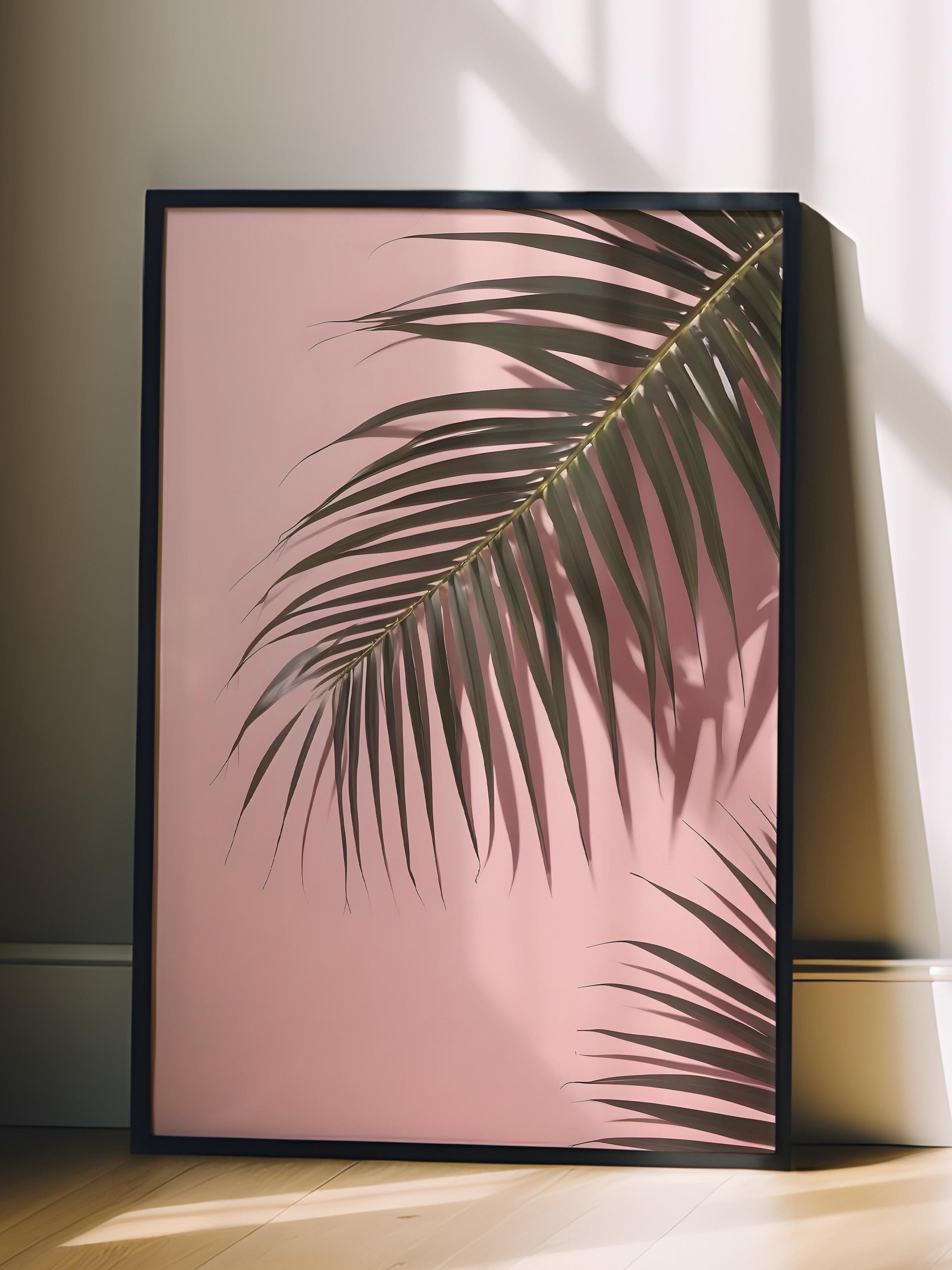 Siyah Çerçeveli Tablo, Poster ve Çerçeve Seti, Pink Wall Palms Comfort Serisi NO:108650