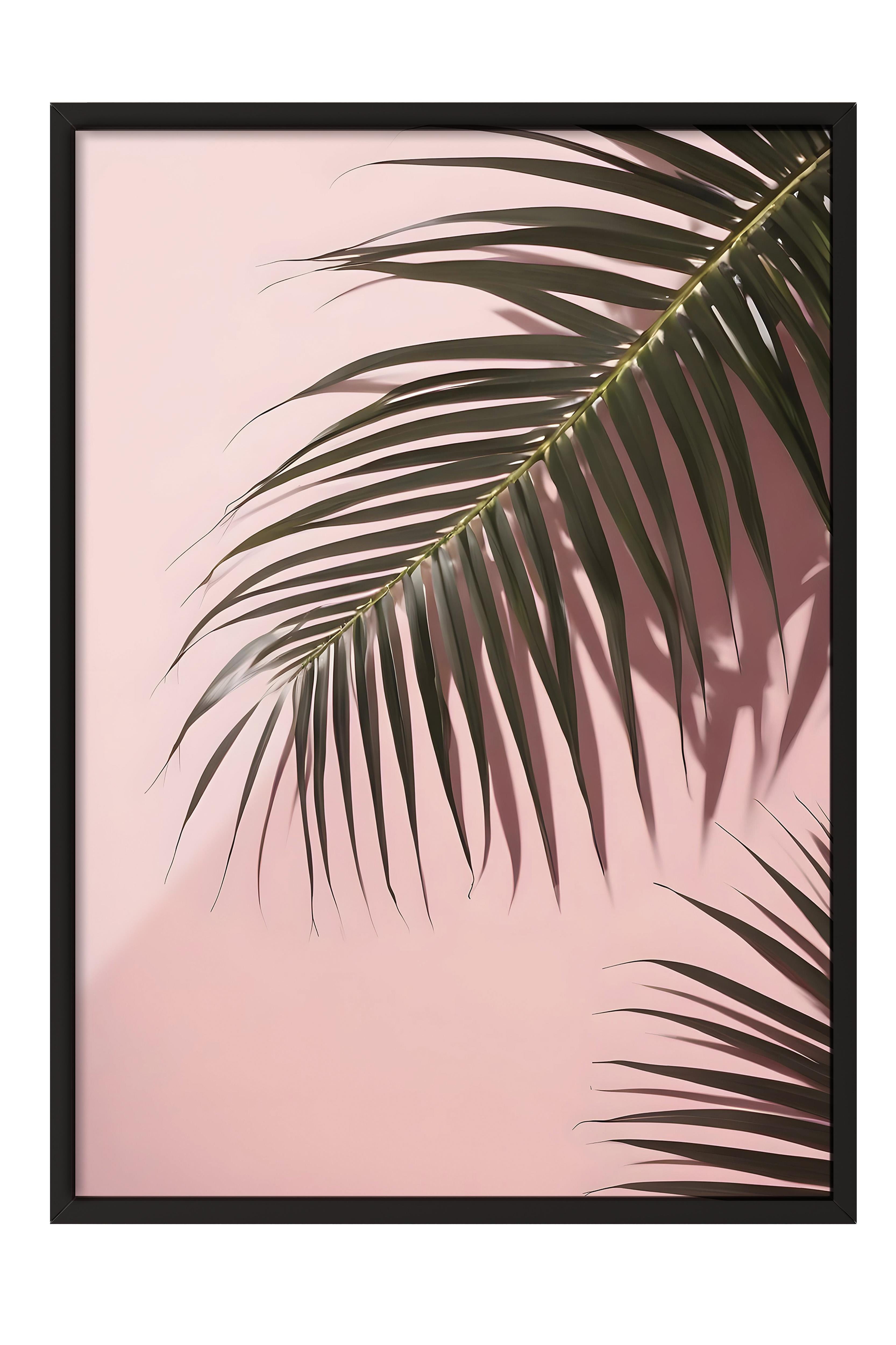 Siyah Çerçeveli Tablo, Poster ve Çerçeve Seti, Pink Wall Palms Comfort Serisi NO:108650