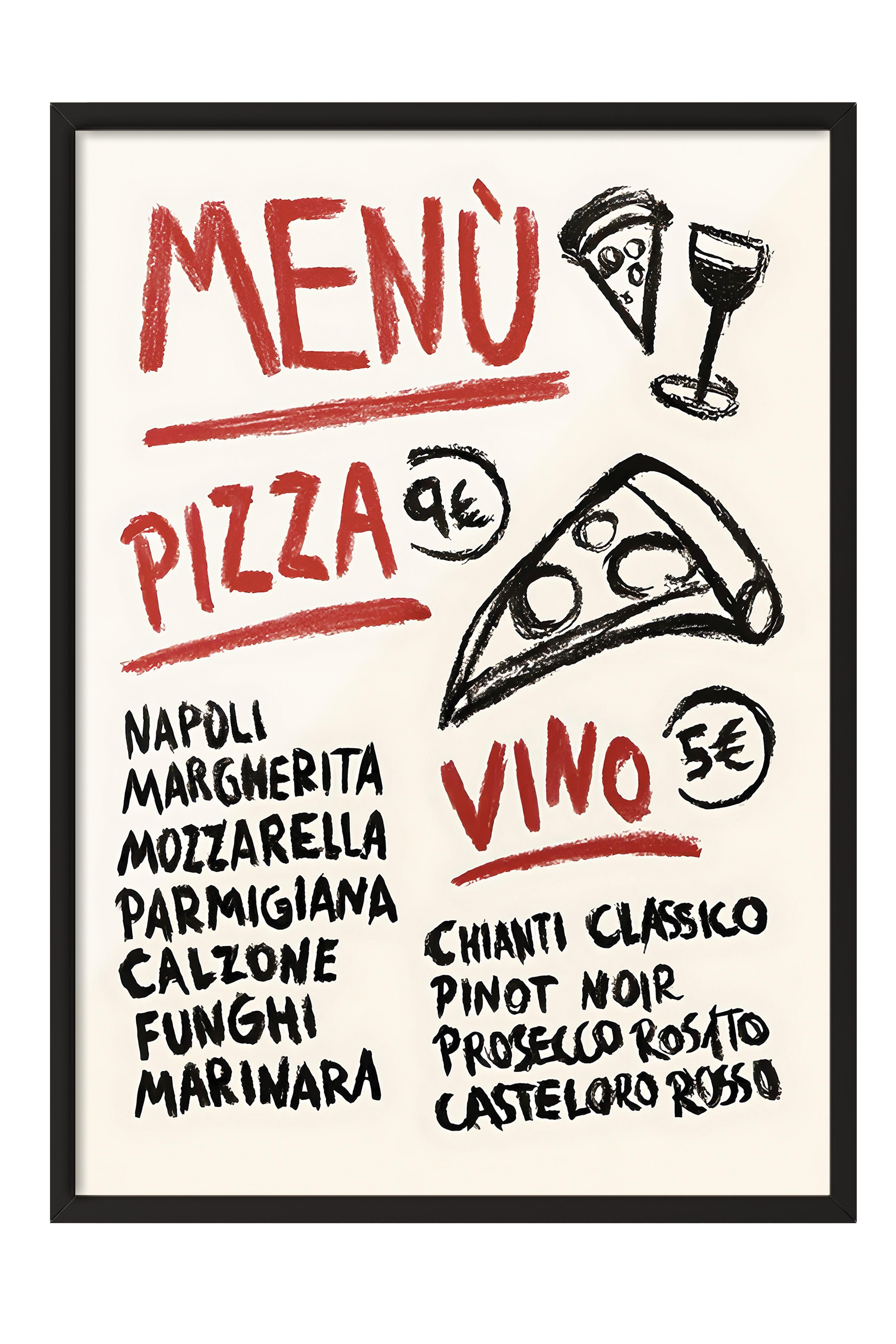 Siyah Çerçeveli Tablo, Poster ve Çerçeve Seti, Pizza Vino Menu Comfort Serisi NO:108605
