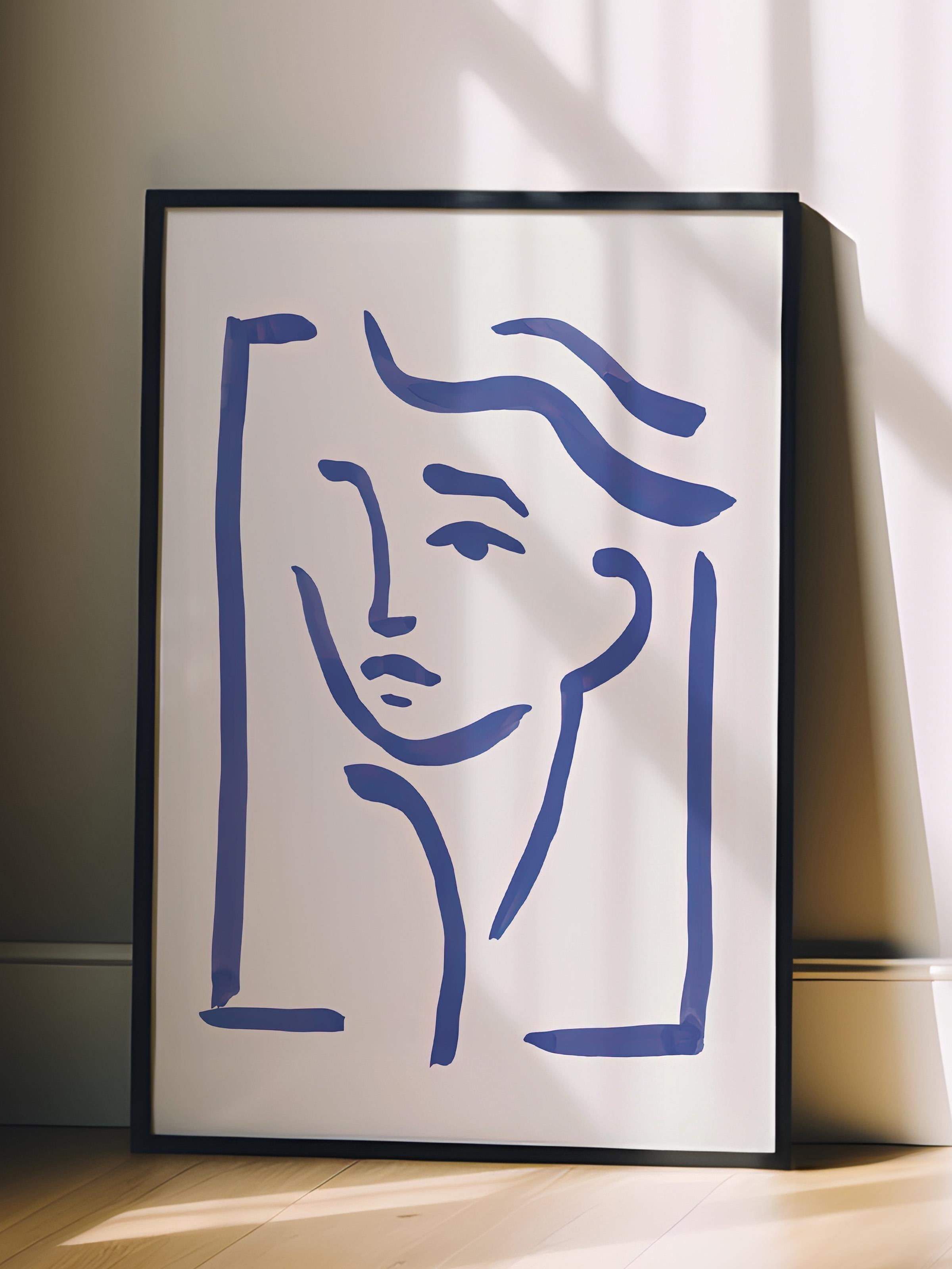 Siyah Çerçeveli Tablo, Poster ve Çerçeve Seti, Portrait in Blue Comfort Serisi NO:108608