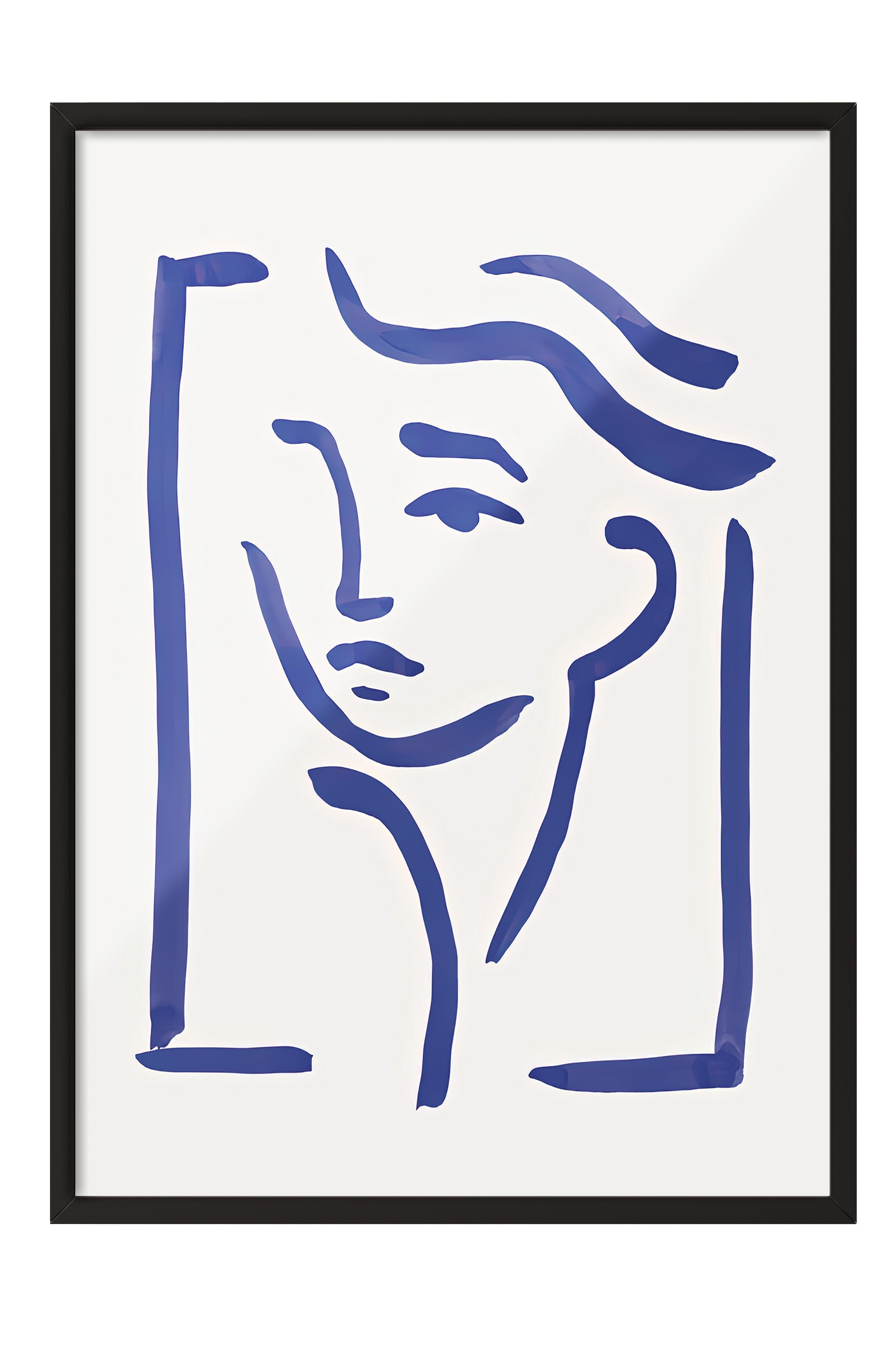Siyah Çerçeveli Tablo, Poster ve Çerçeve Seti, Portrait in Blue Comfort Serisi NO:108608