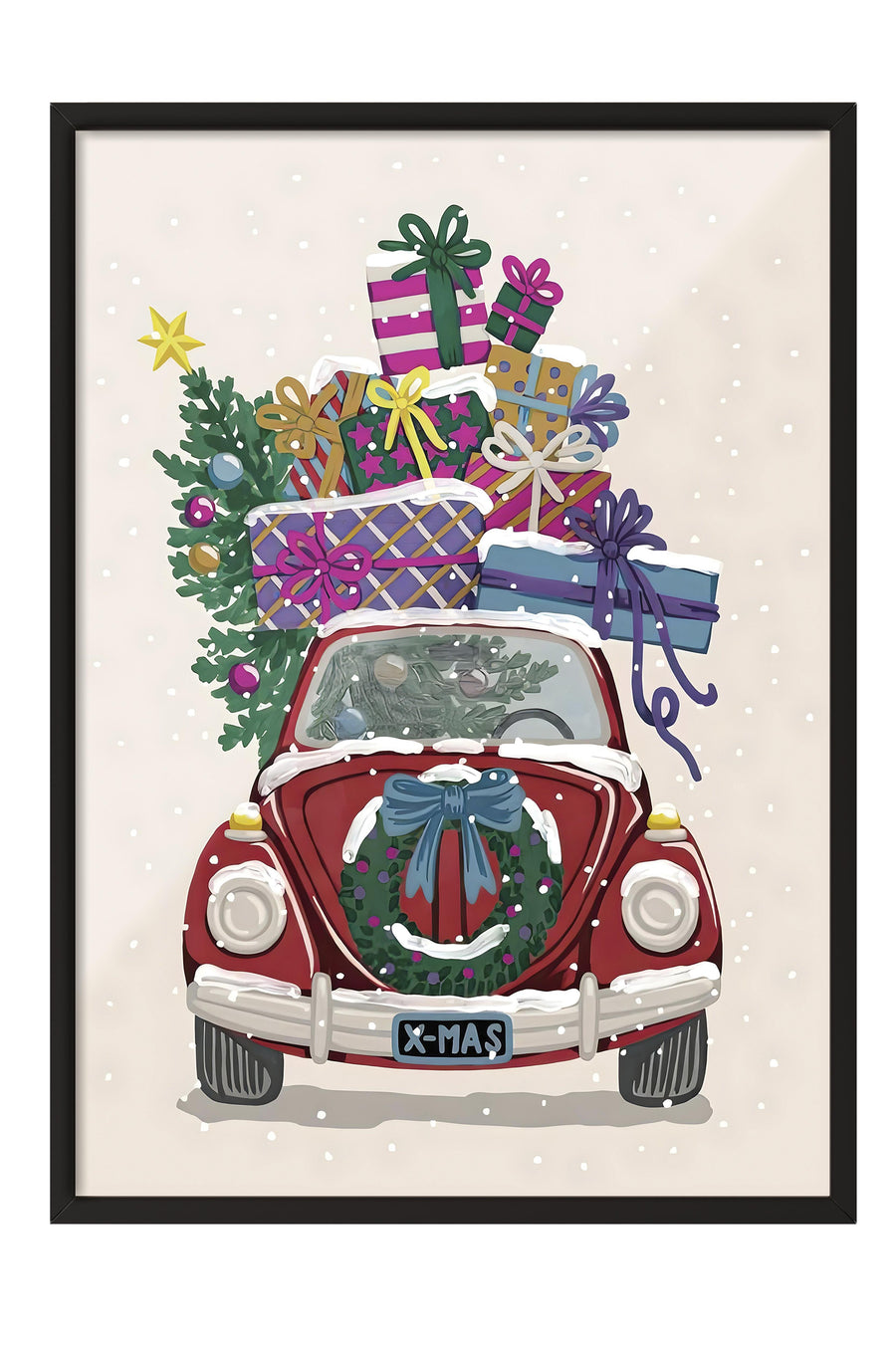 Noel Temalı Araba Yılbaşı Poster – Siyah Çerçeveli Tablo