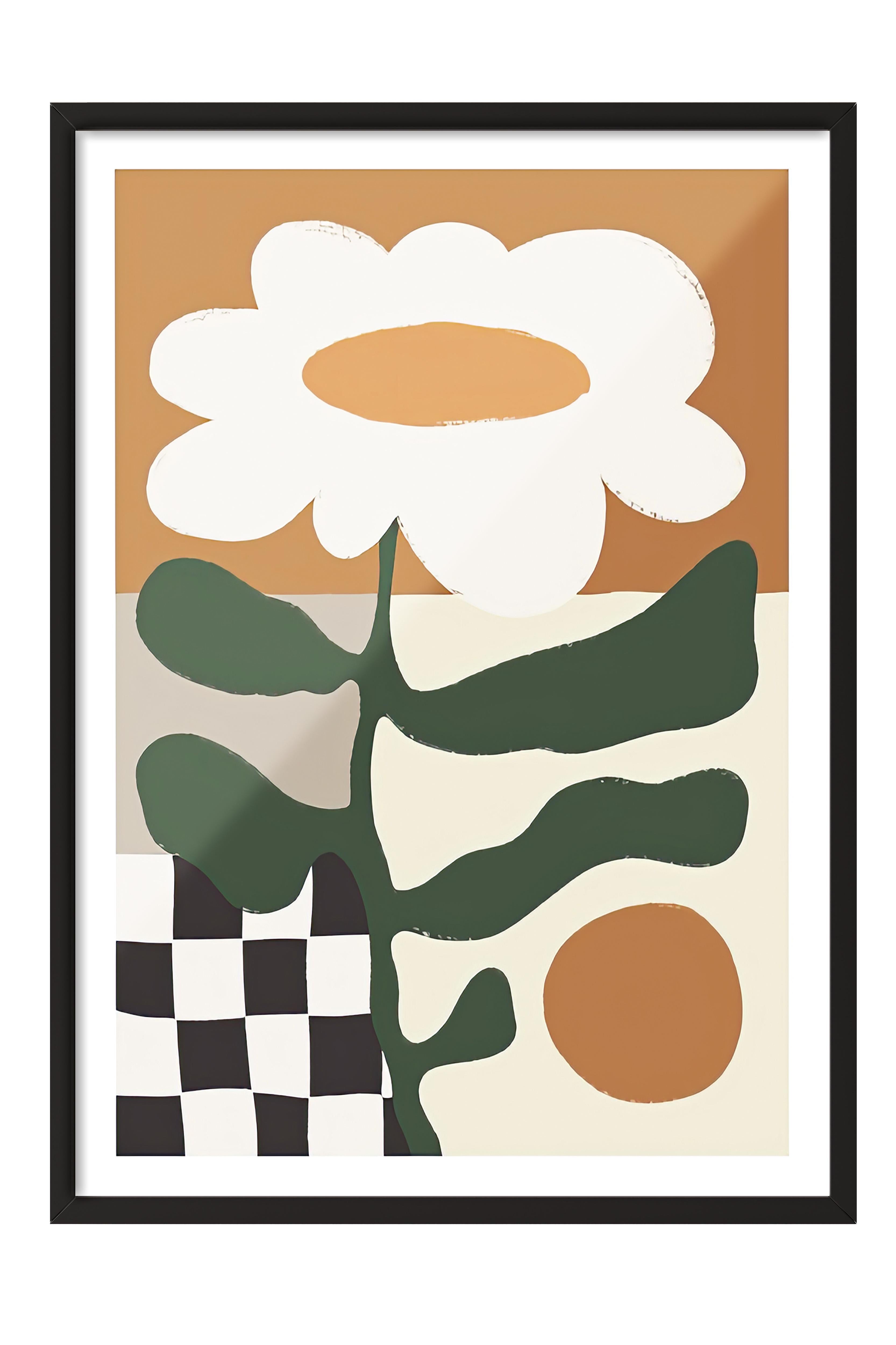 Siyah Çerçeveli Tablo, Poster ve Çerçeve Seti, Retro Flower Comfort Serisi NO:108687