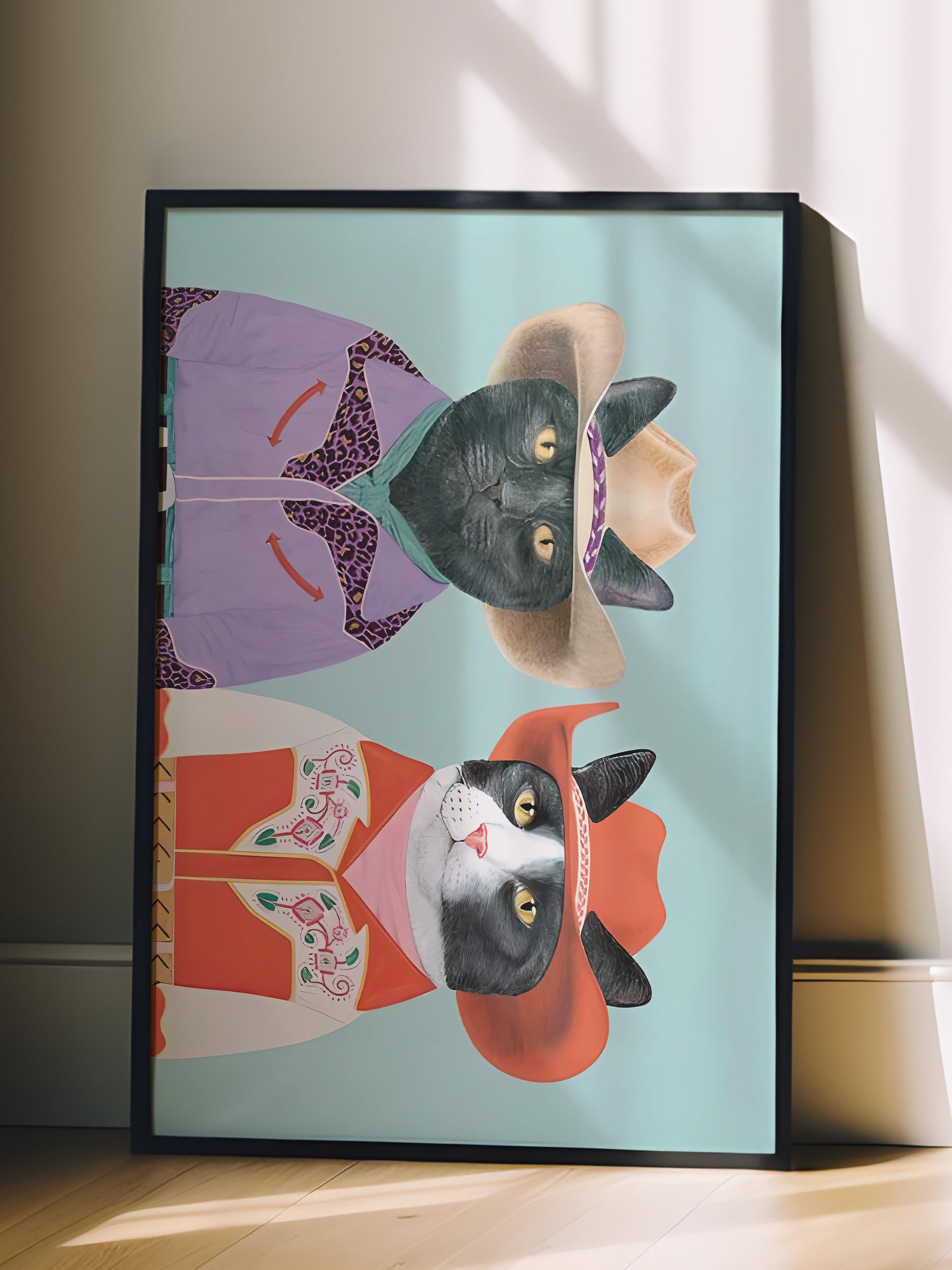 Siyah Çerçeveli Tablo, Poster ve Çerçeve Seti, Rodeo Cats Art Comfort Serisi NO:108730