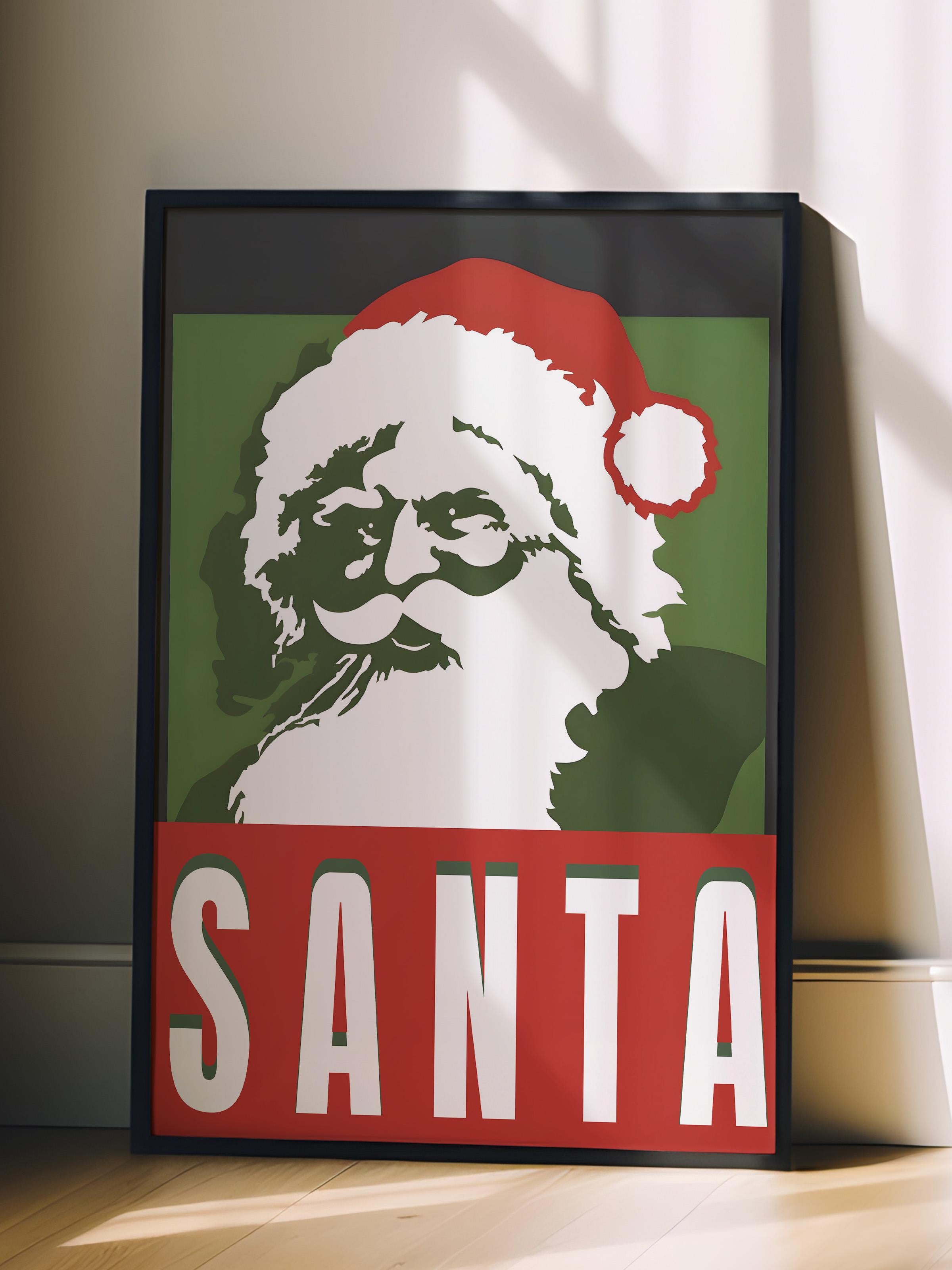 Siyah Çerçeveli Tablo, Çerçeveli Yılbaşı Poster, Yılbaşı Dekoru,Santa Comfort Serisi NO:108667
