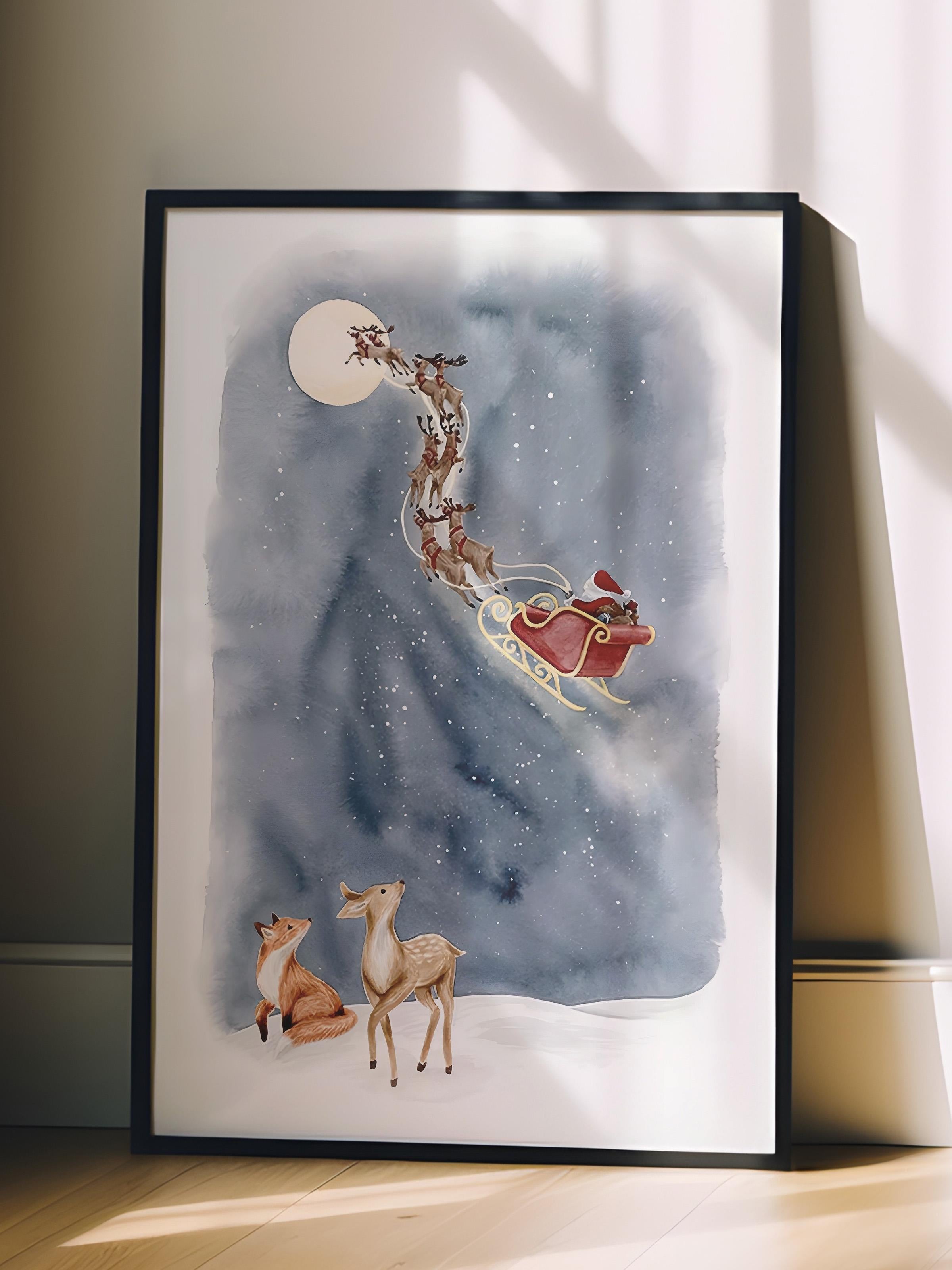 Siyah Çerçeveli Tablo, Yılbaşı Poster, Yılbaşı Dekoru,Santa's Sleigh Comfort Serisi NO:108639