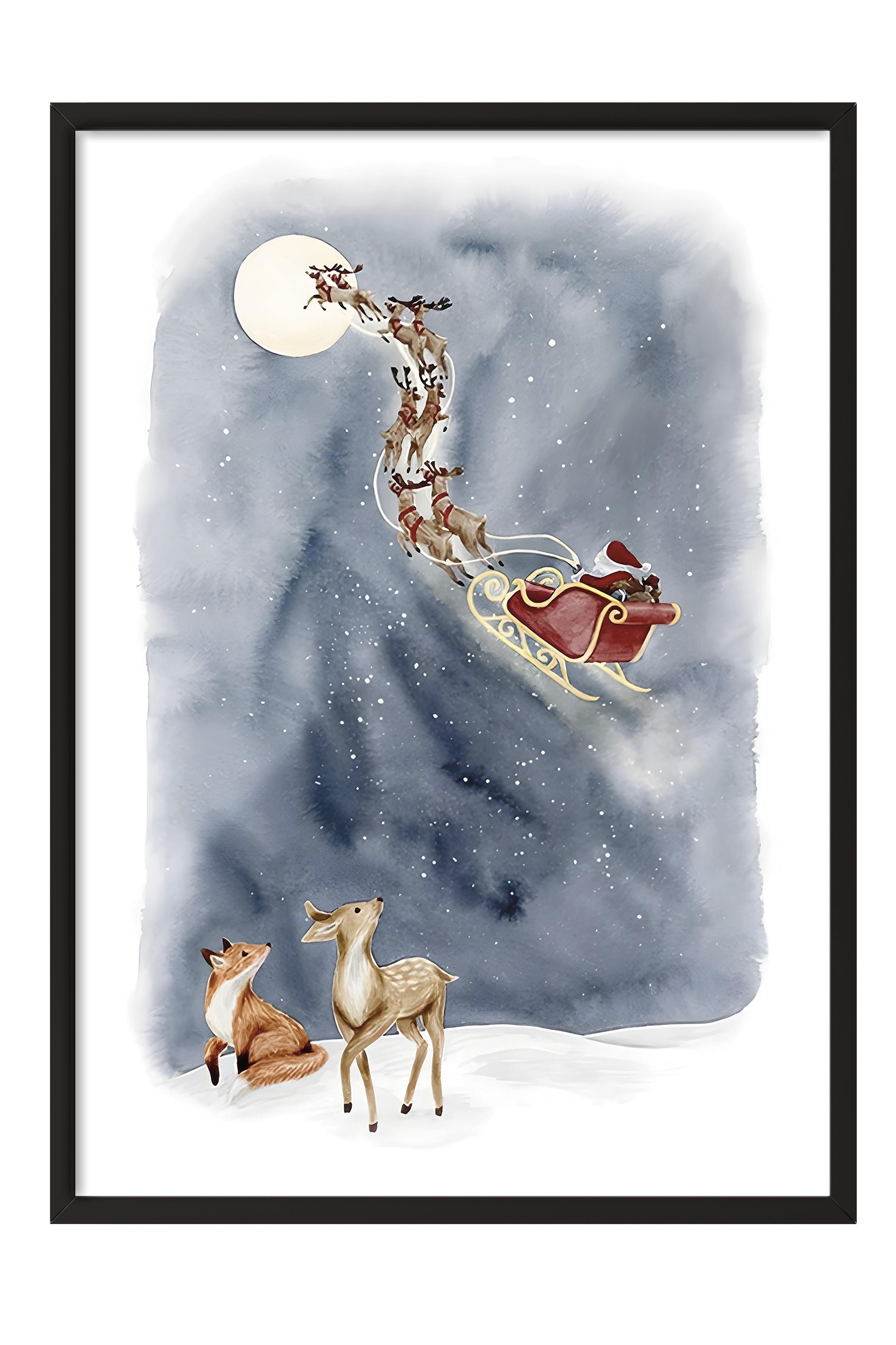Siyah Çerçeveli Tablo, Yılbaşı Poster, Yılbaşı Dekoru,Santa's Sleigh Comfort Serisi NO:108639