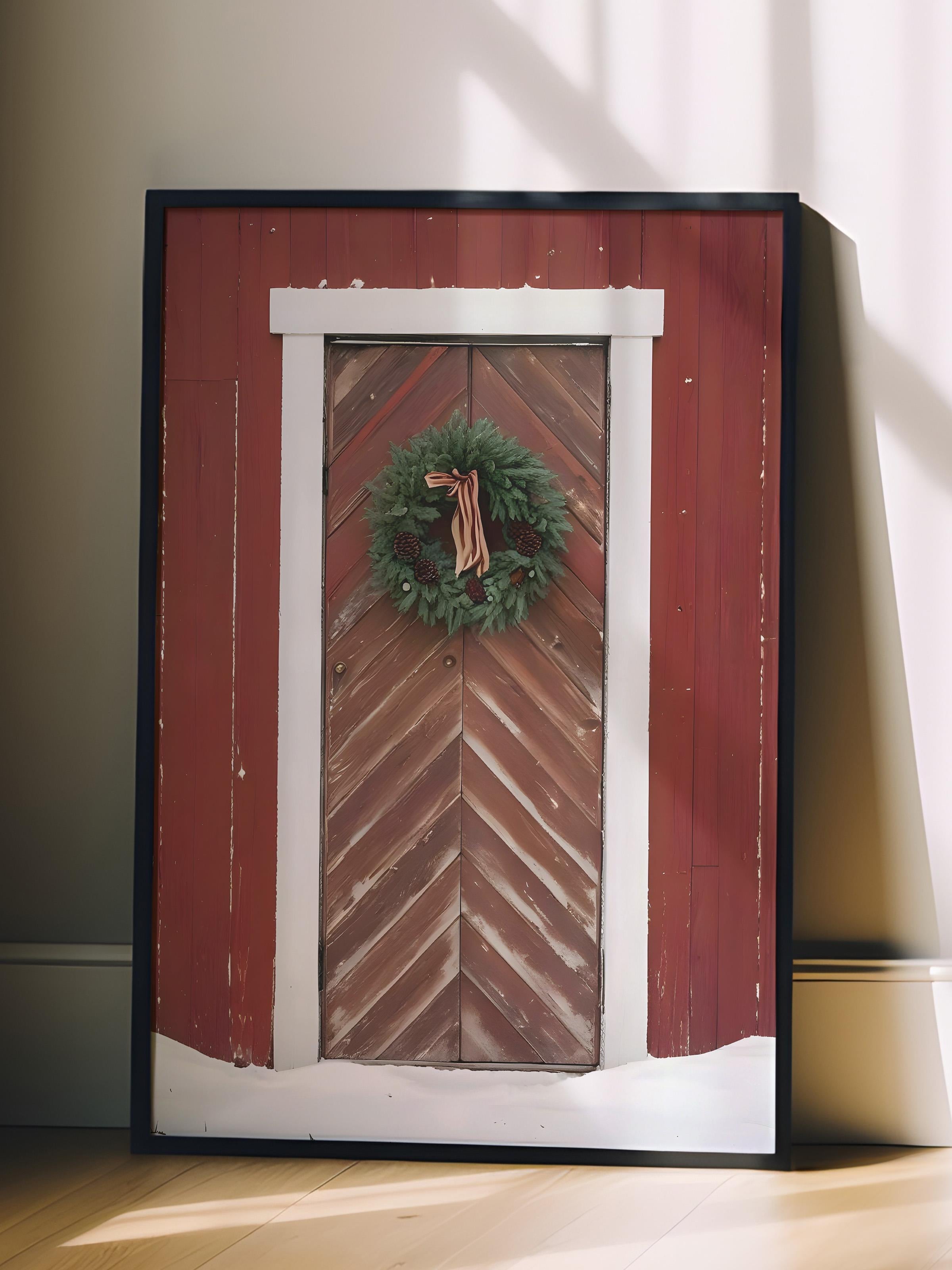 Siyah Çerçeveli Tablo, Çerçeveli Yılbaşı Poster, Yılbaşı Dekoru,Snowy Door Comfort Serisi NO:108628