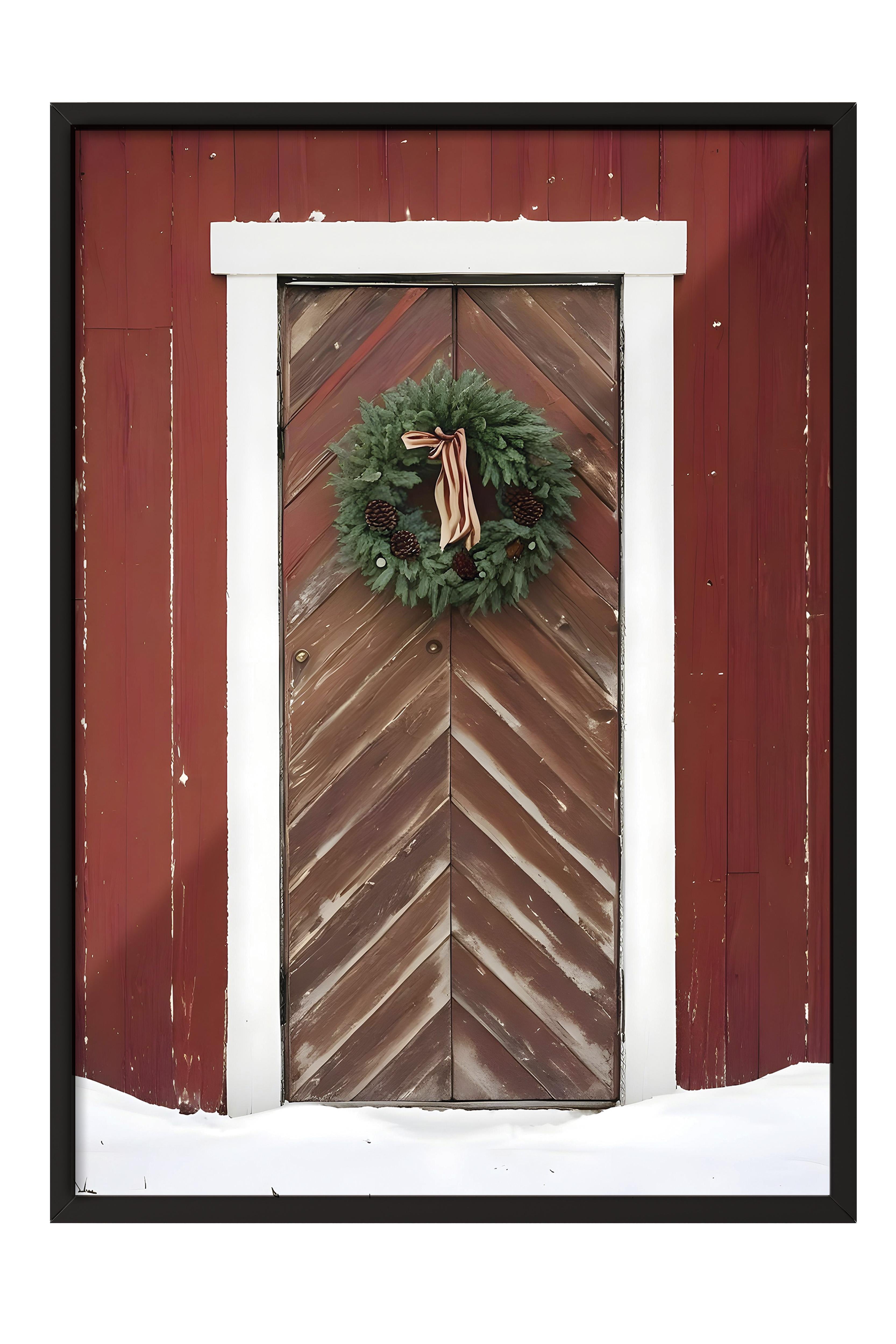 Siyah Çerçeveli Tablo, Çerçeveli Yılbaşı Poster, Yılbaşı Dekoru,Snowy Door Comfort Serisi NO:108628