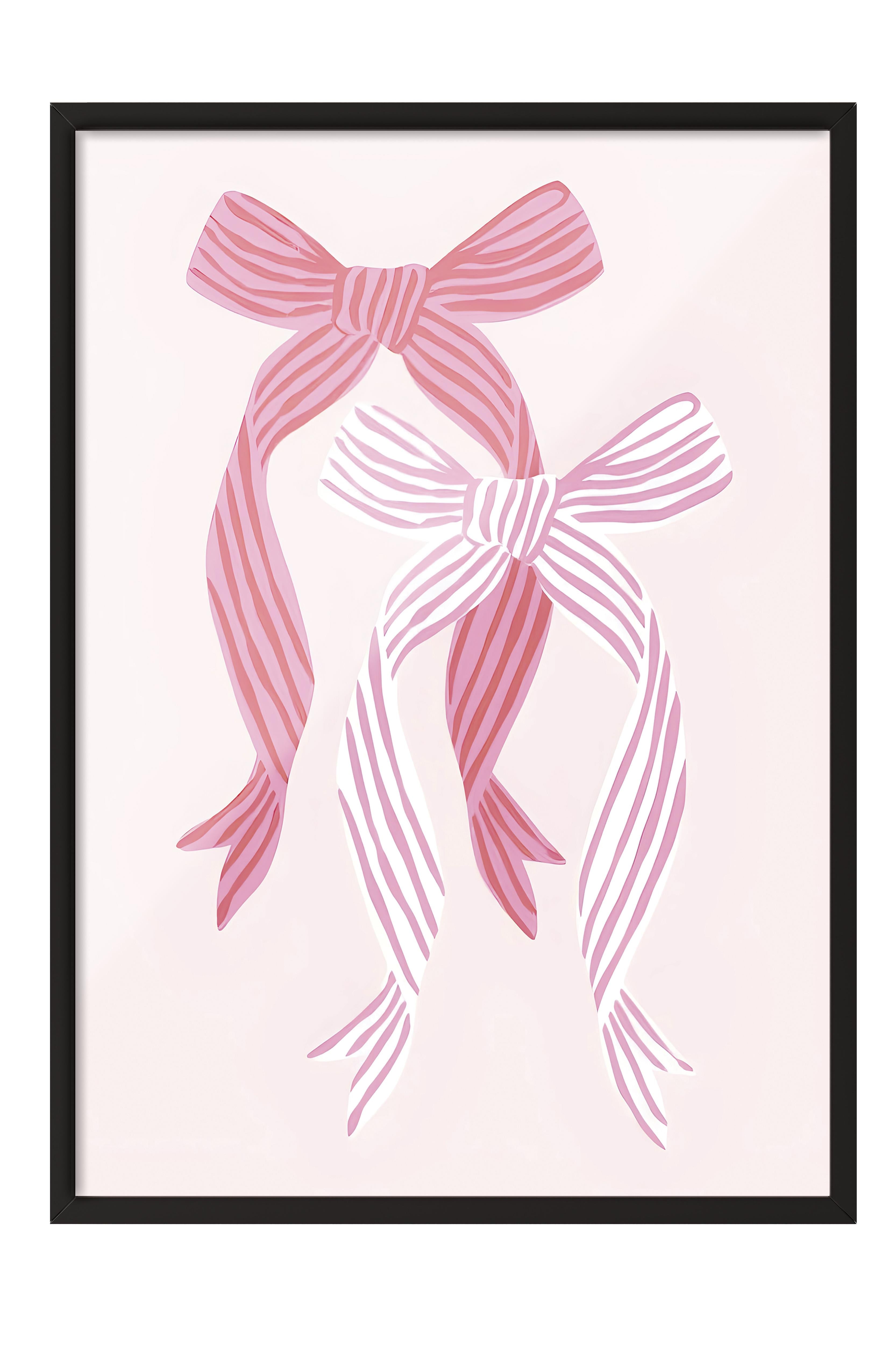 Siyah Çerçeveli Tablo, Poster ve Çerçeve Seti, Striped Bows in Pinks Comfort Serisi NO:108727