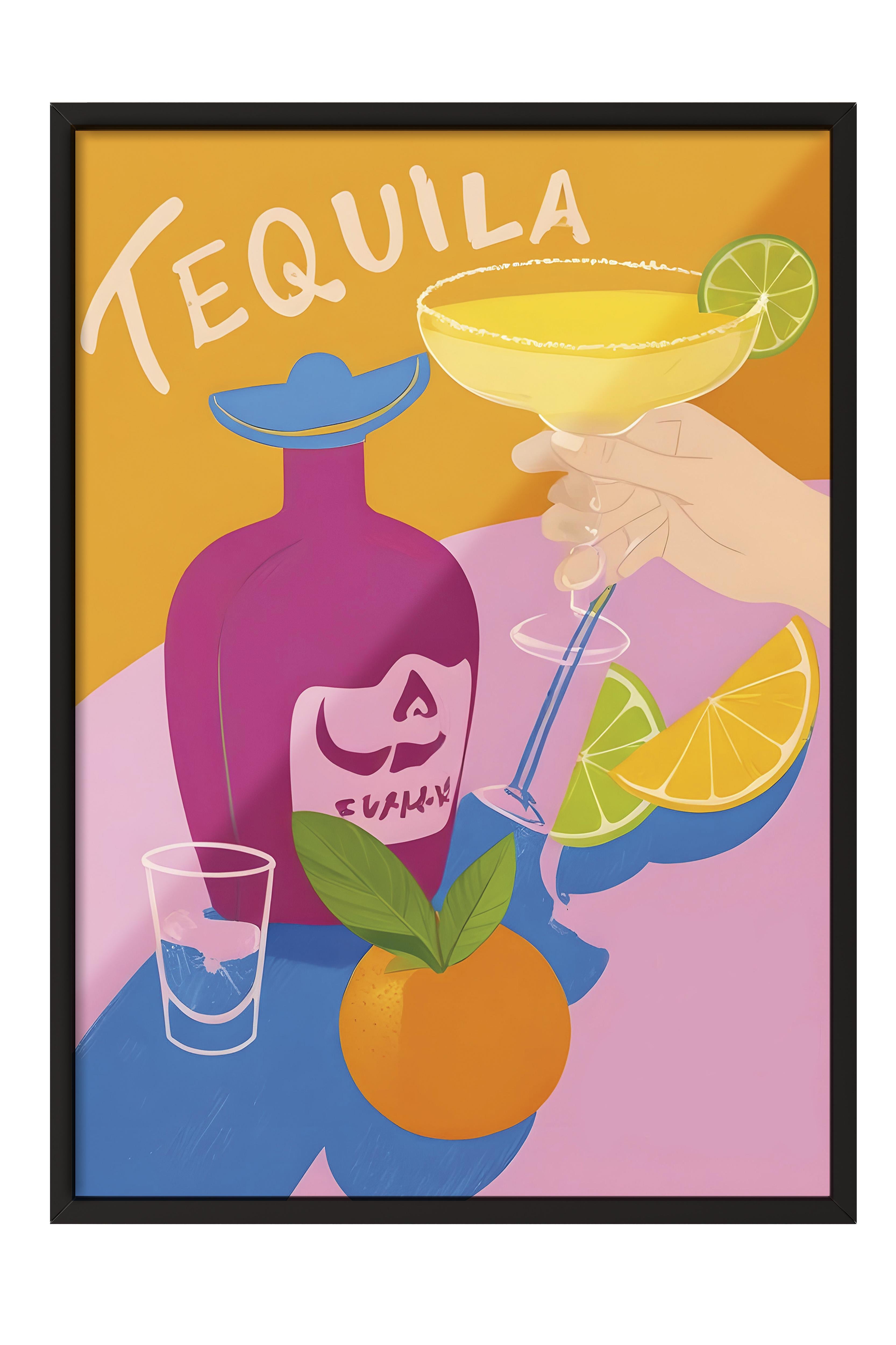 Siyah Çerçeveli Tablo, Poster ve Çerçeve Seti, Tequila Made Me Do It Comfort Serisi NO:108618