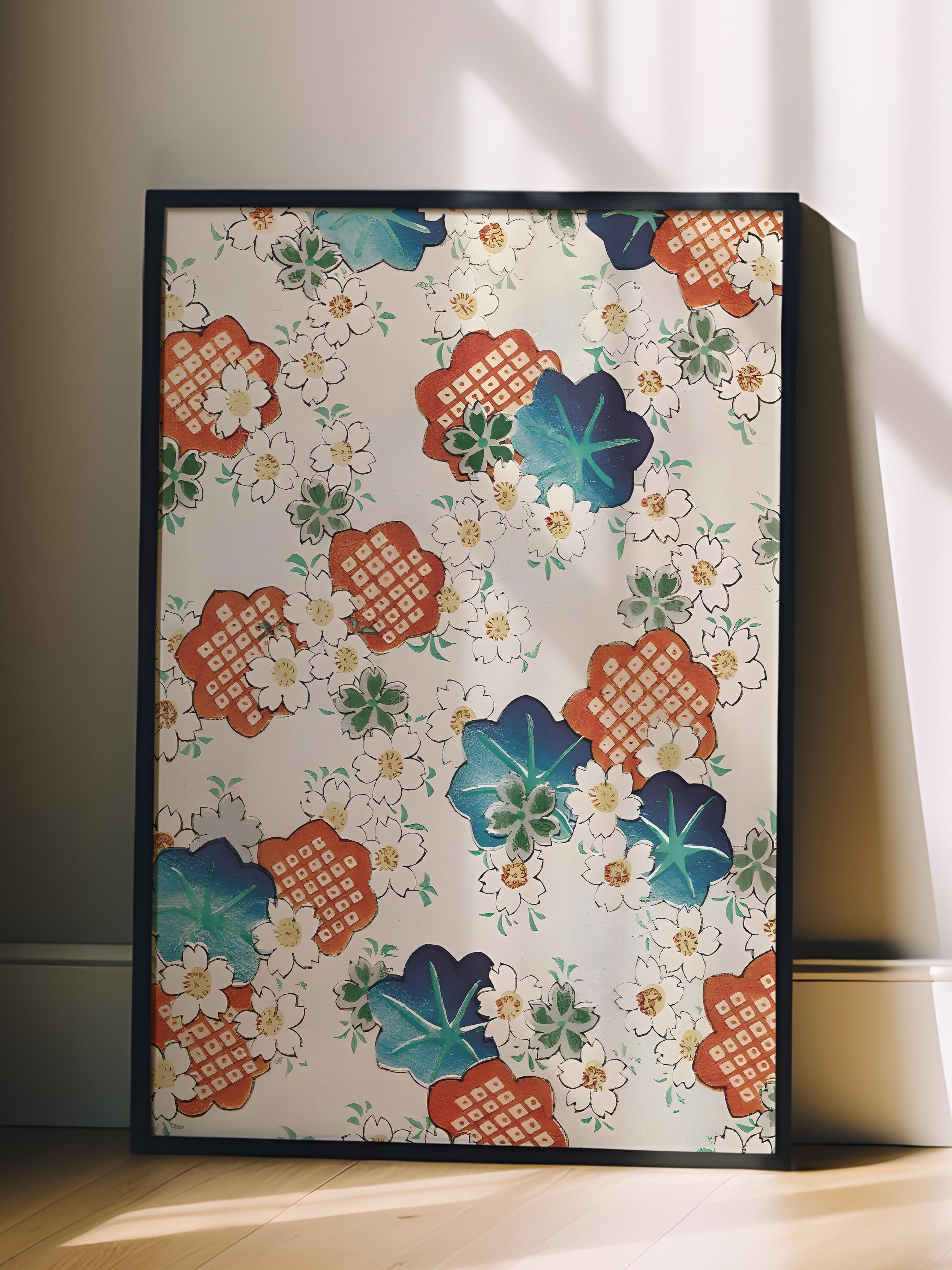 Siyah Çerçeveli Tablo, Poster ve Çerçeve Seti, Watanabe Seitei - Floral Pattern Comfort Serisi NO:108696
