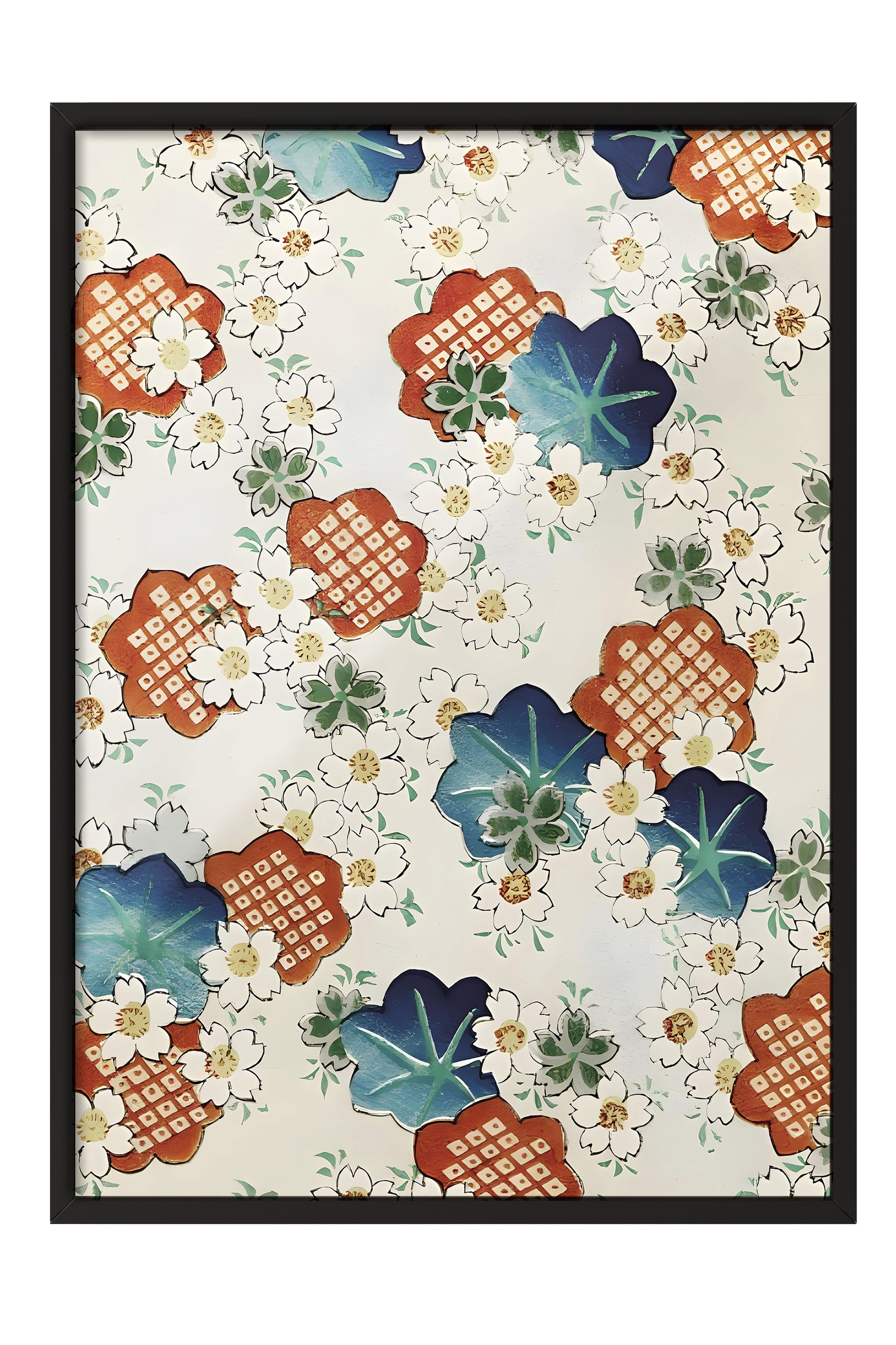 Siyah Çerçeveli Tablo, Poster ve Çerçeve Seti, Watanabe Seitei - Floral Pattern Comfort Serisi NO:108696