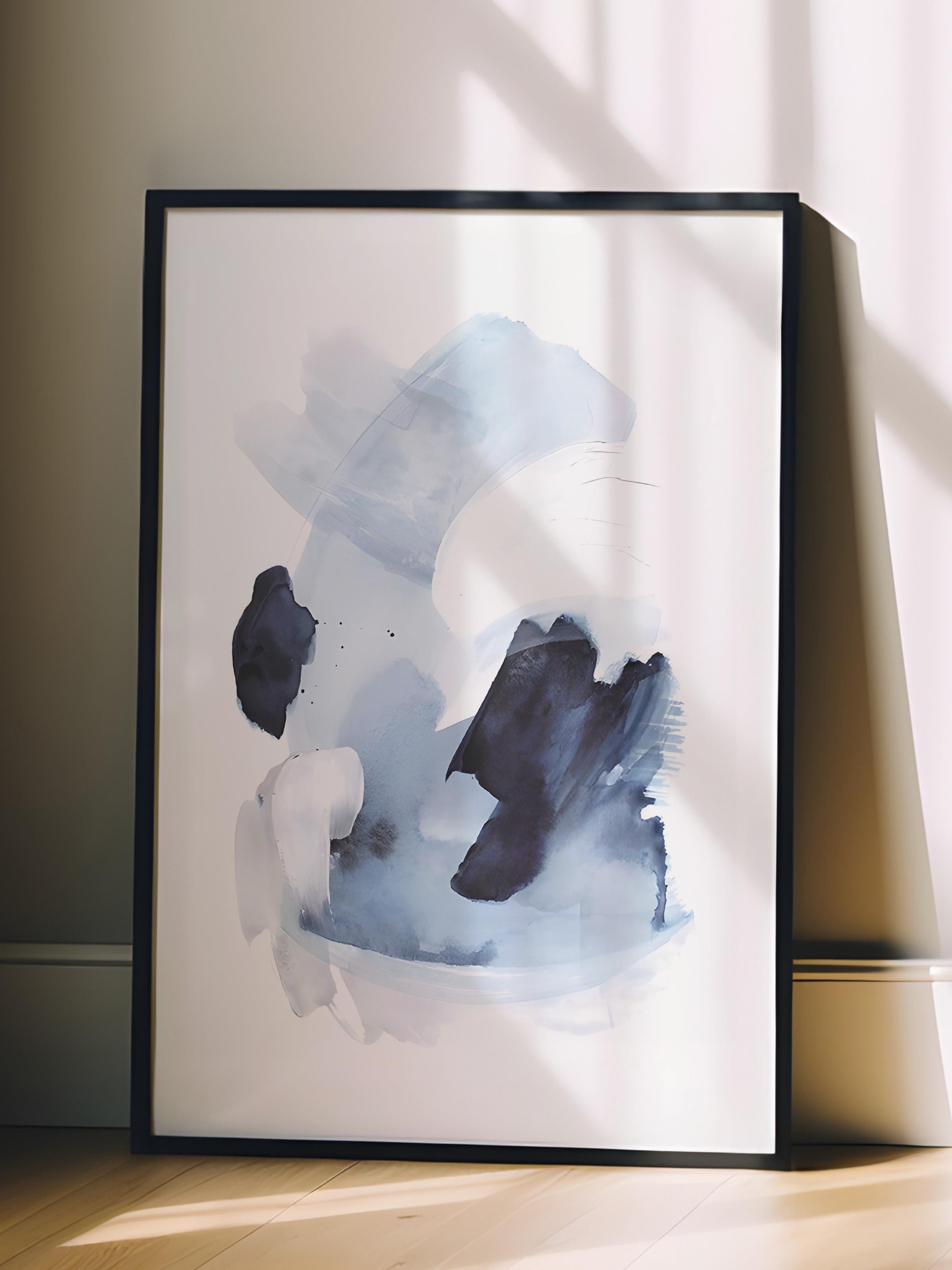 Siyah Çerçeveli Tablo, Poster ve Çerçeve Seti, Watercolor Blues Comfort Serisi NO:108574