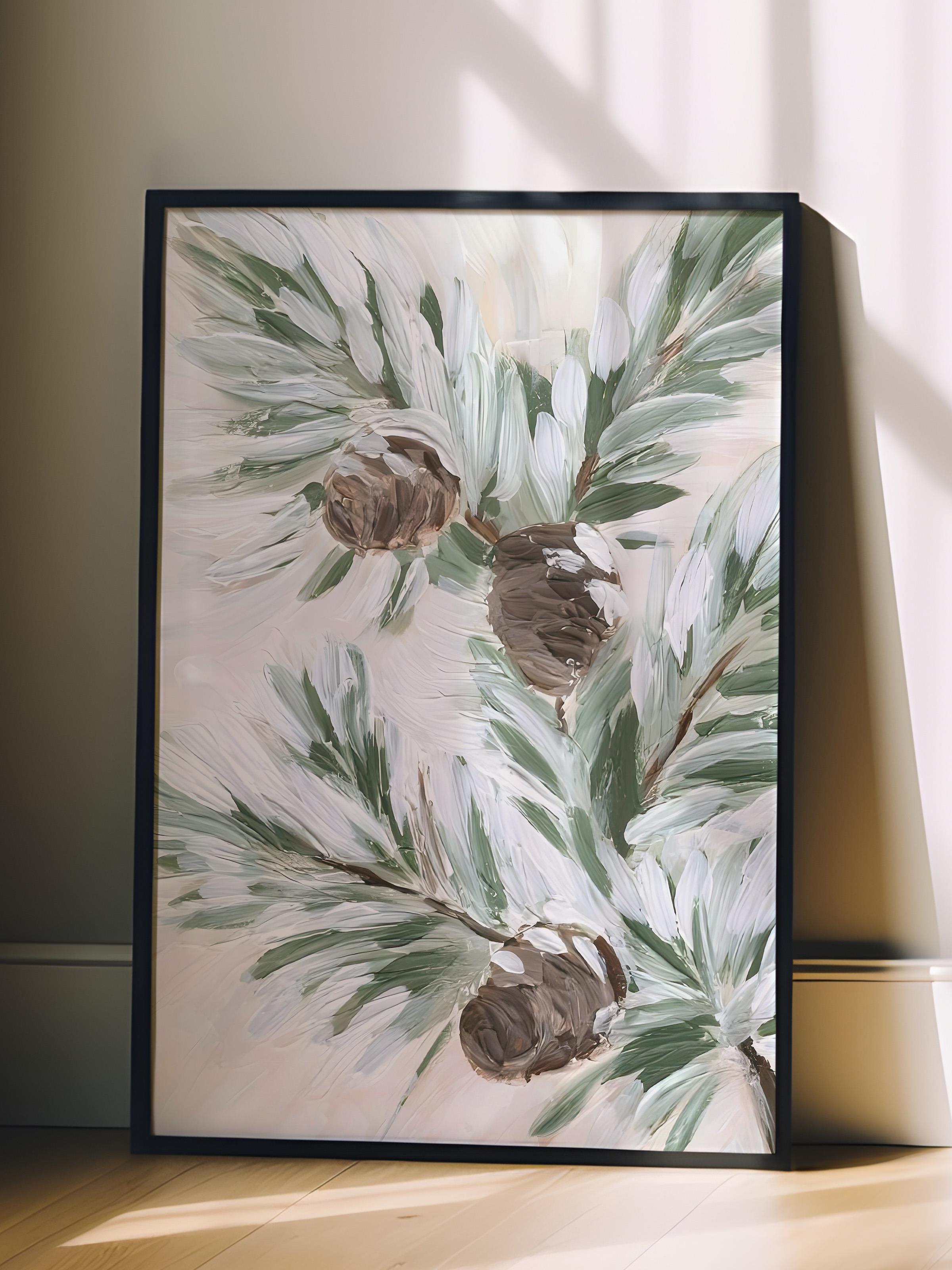 Siyah Çerçeveli Tablo, Yılbaşı Poster, Yılbaşı Dekoru,Winter Branch Comfort Serisi NO:108673