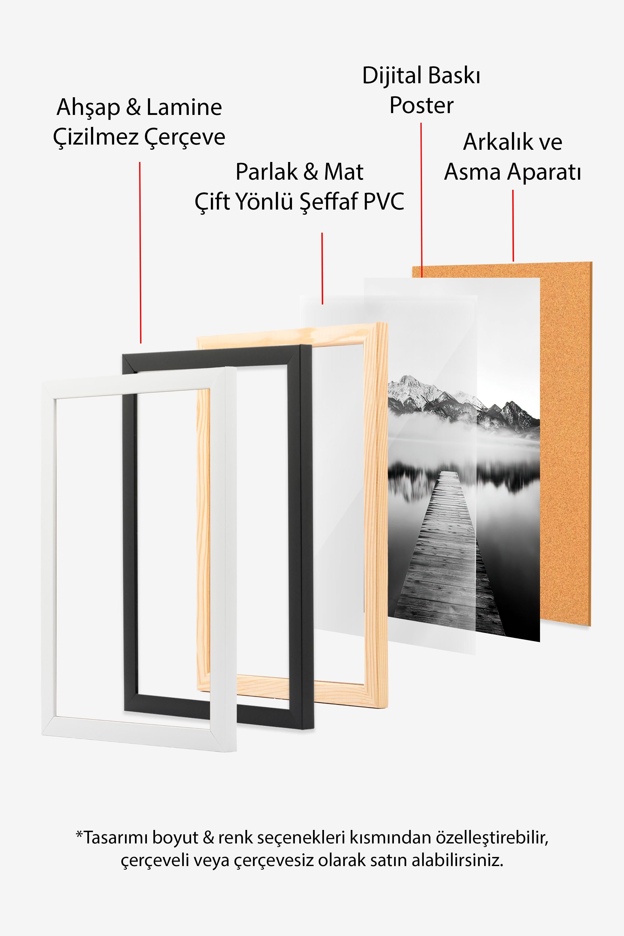 Siyah Çerçeveli Tablo, Yılbaşı Poster, Yılbaşı Dekoru,Winter Branch Comfort Serisi NO:108673