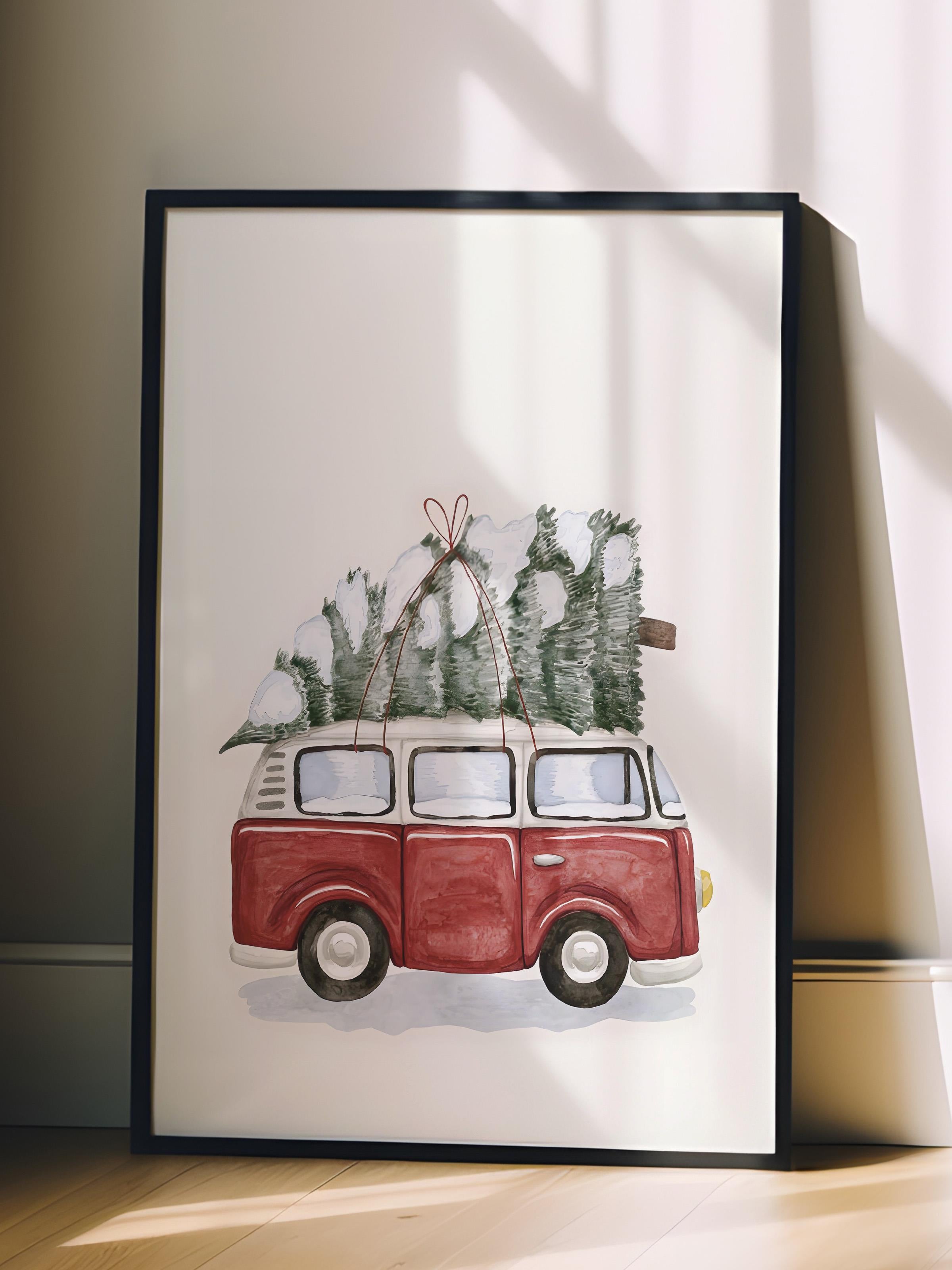 Siyah Çerçeveli Tablo, Çerçeveli Yılbaşı Poster, Yılbaşı Dekoru,Winter Van Comfort Serisi NO:108643