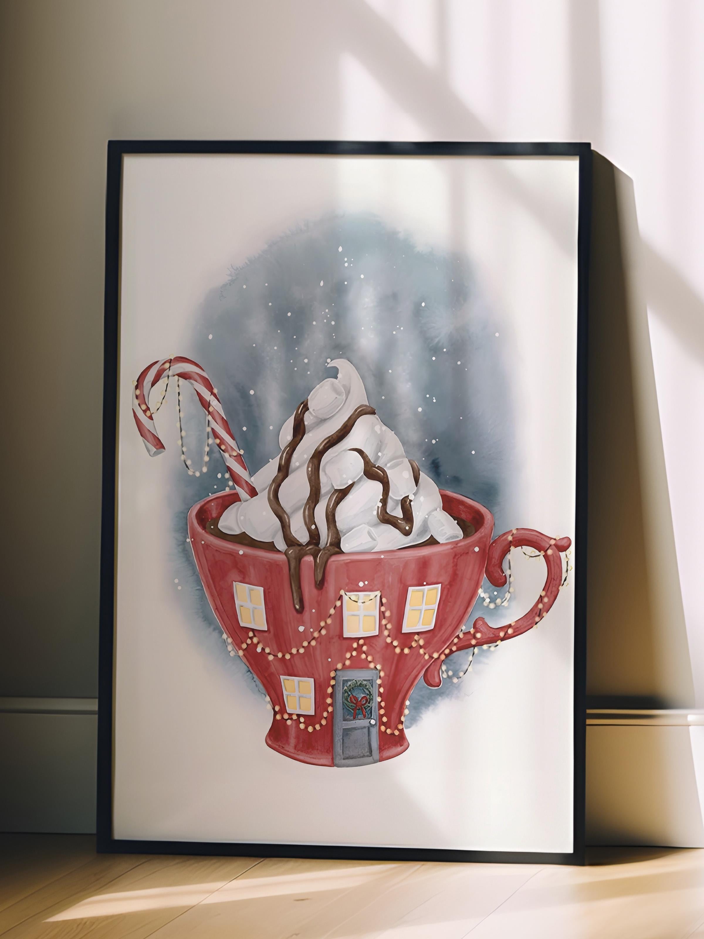 Siyah Çerçeveli Tablo, Çerçeveli Yılbaşı Poster, Yılbaşı Dekoru,Wintery Cup Comfort Serisi NO:108641
