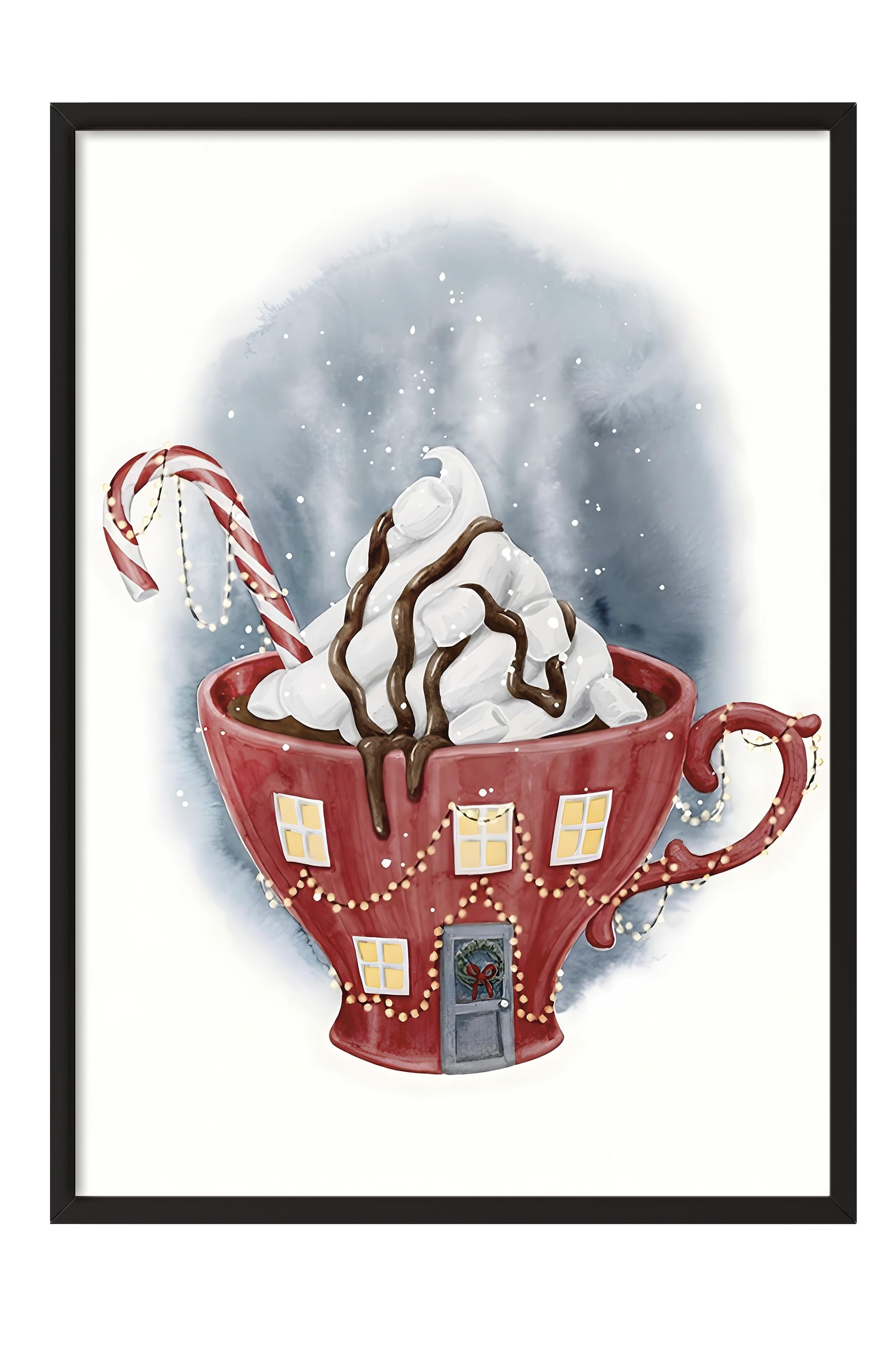 Siyah Çerçeveli Tablo, Çerçeveli Yılbaşı Poster, Yılbaşı Dekoru,Wintery Cup Comfort Serisi NO:108641