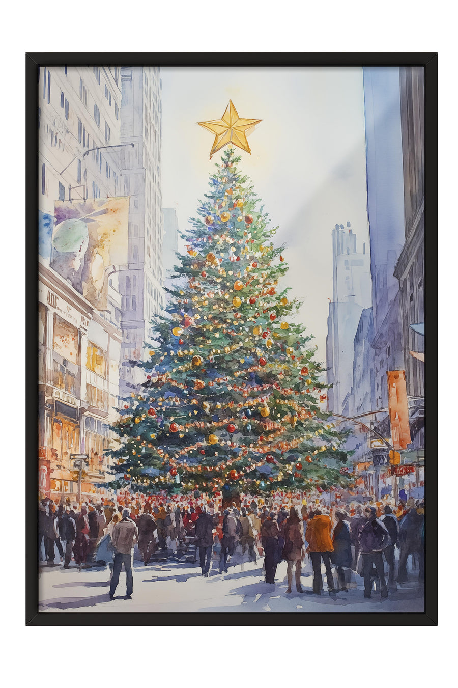 Noel Ağacı ve Kalabalık Yılbaşı Poster – Siyah Çerçeveli Tablo