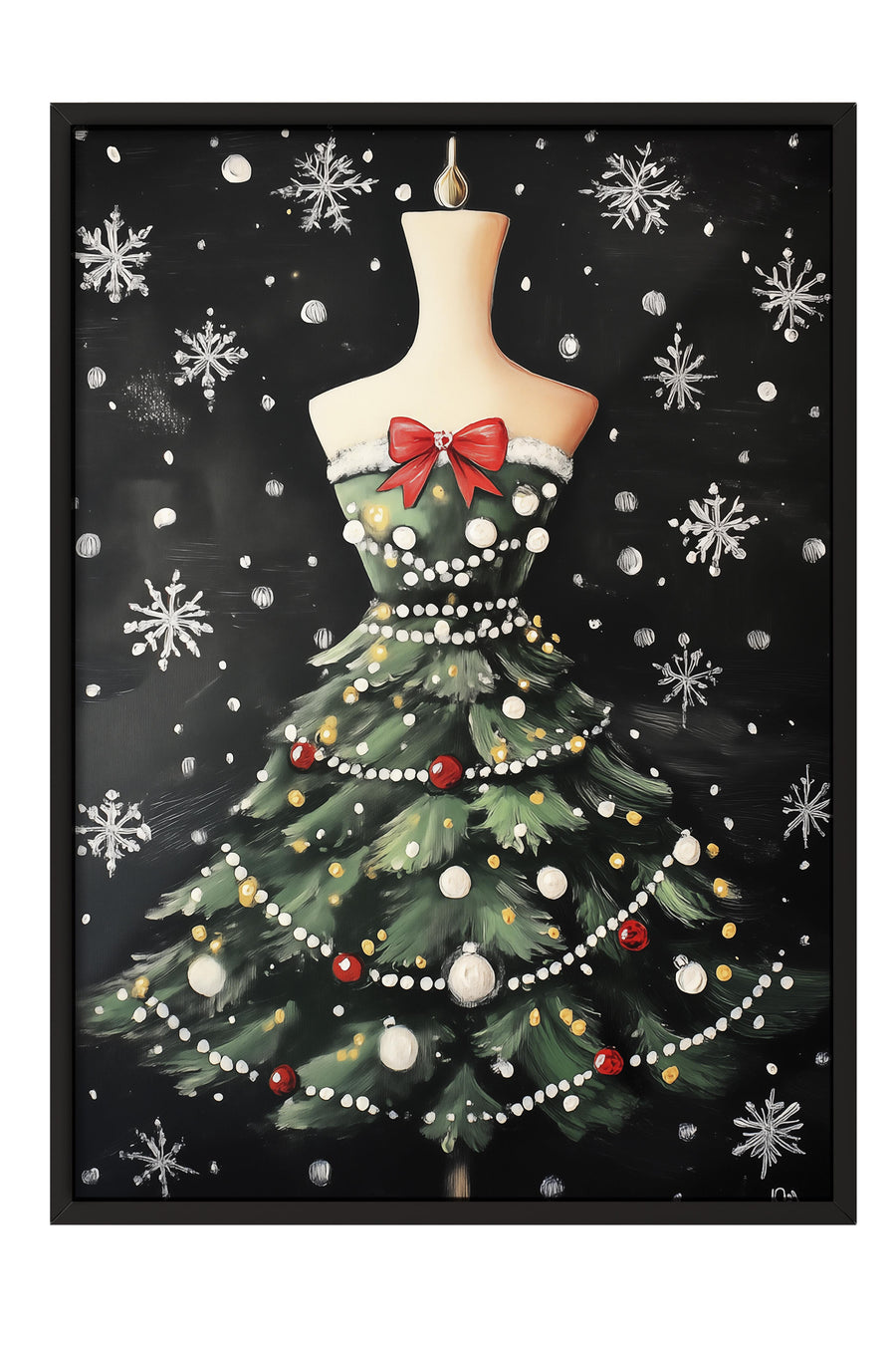 Noel Ağacı Elbisesi Yılbaşı Poster – Siyah Çerçeveli Tablo