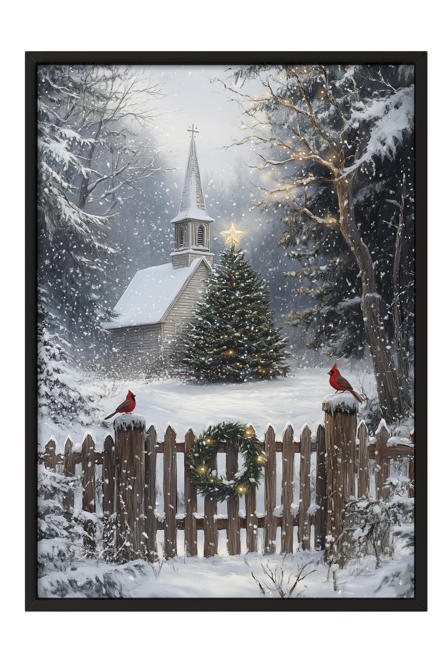 Kar Manzaralı Noel Kutlaması Yılbaşı Poster – Siyah Çerçeveli Tablo