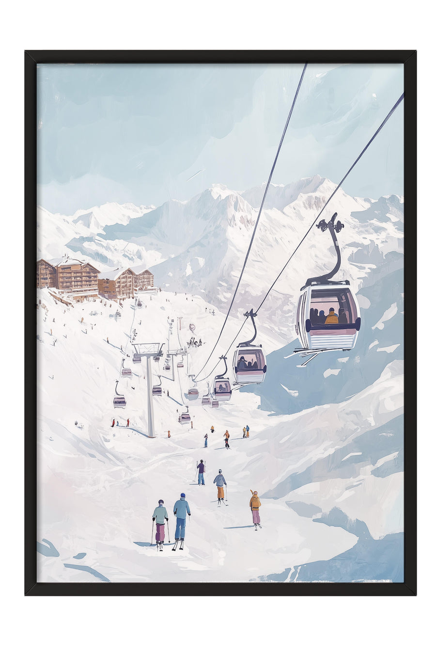 Kayak Teleferiği Manzarası Yılbaşı Poster – Siyah Çerçeveli Tablo