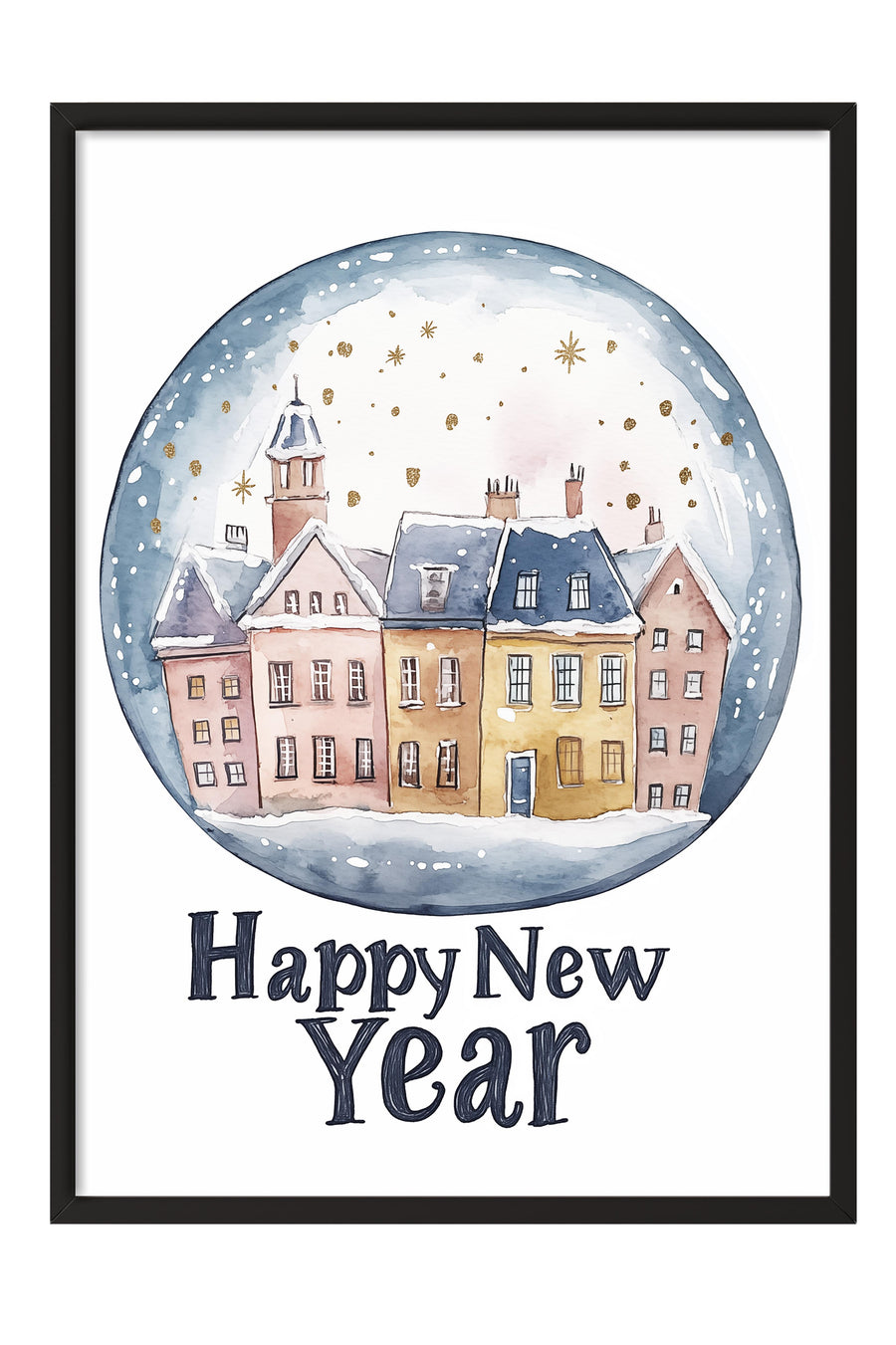 Happy New Year Yılbaşı Poster – Siyah Çerçeveli Tablo