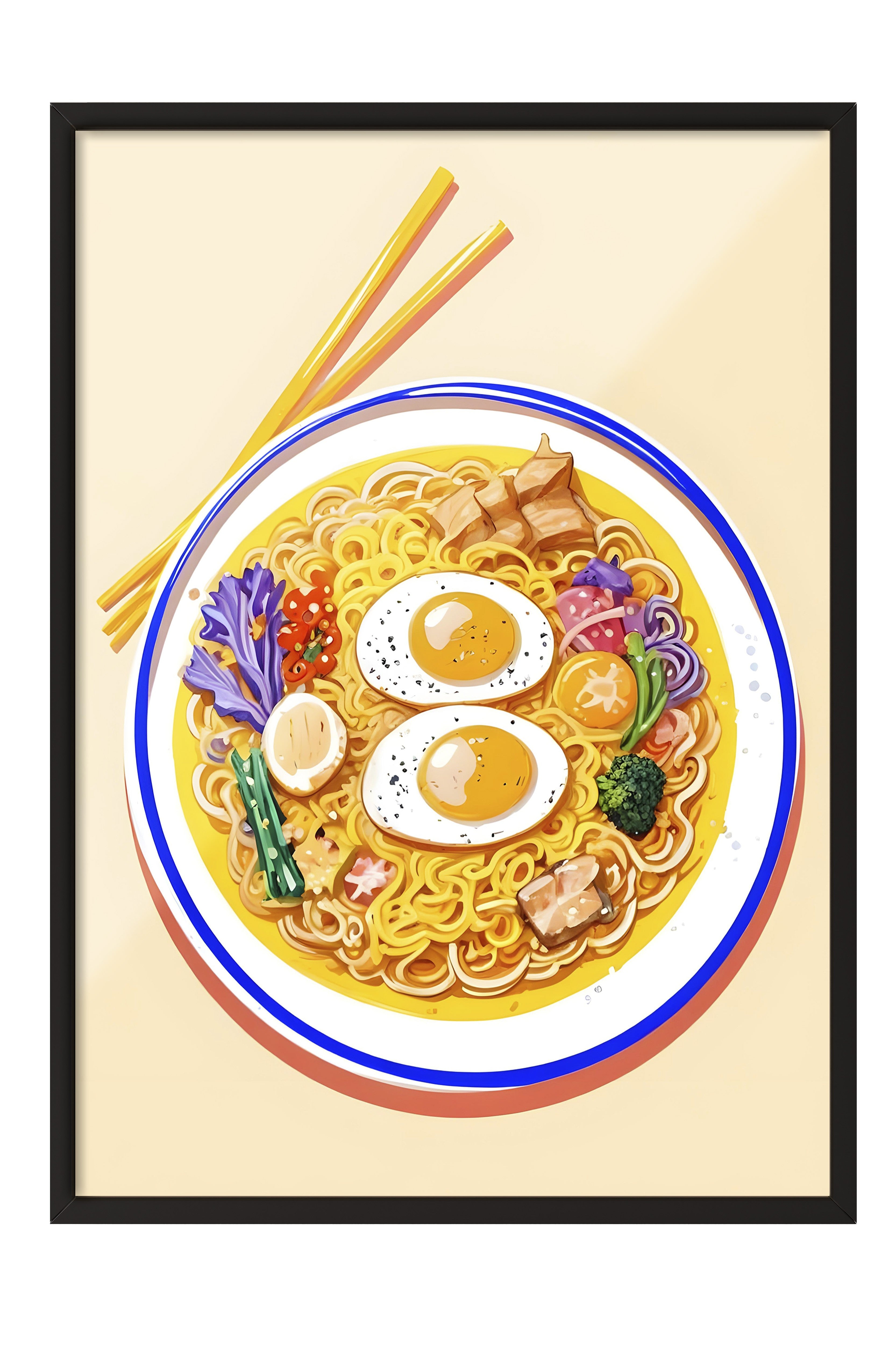 Siyah Çerçeveli Tablo, Ramen-cha, Comfort Serisi Mutfak Duvar Tablosu, NO:109145