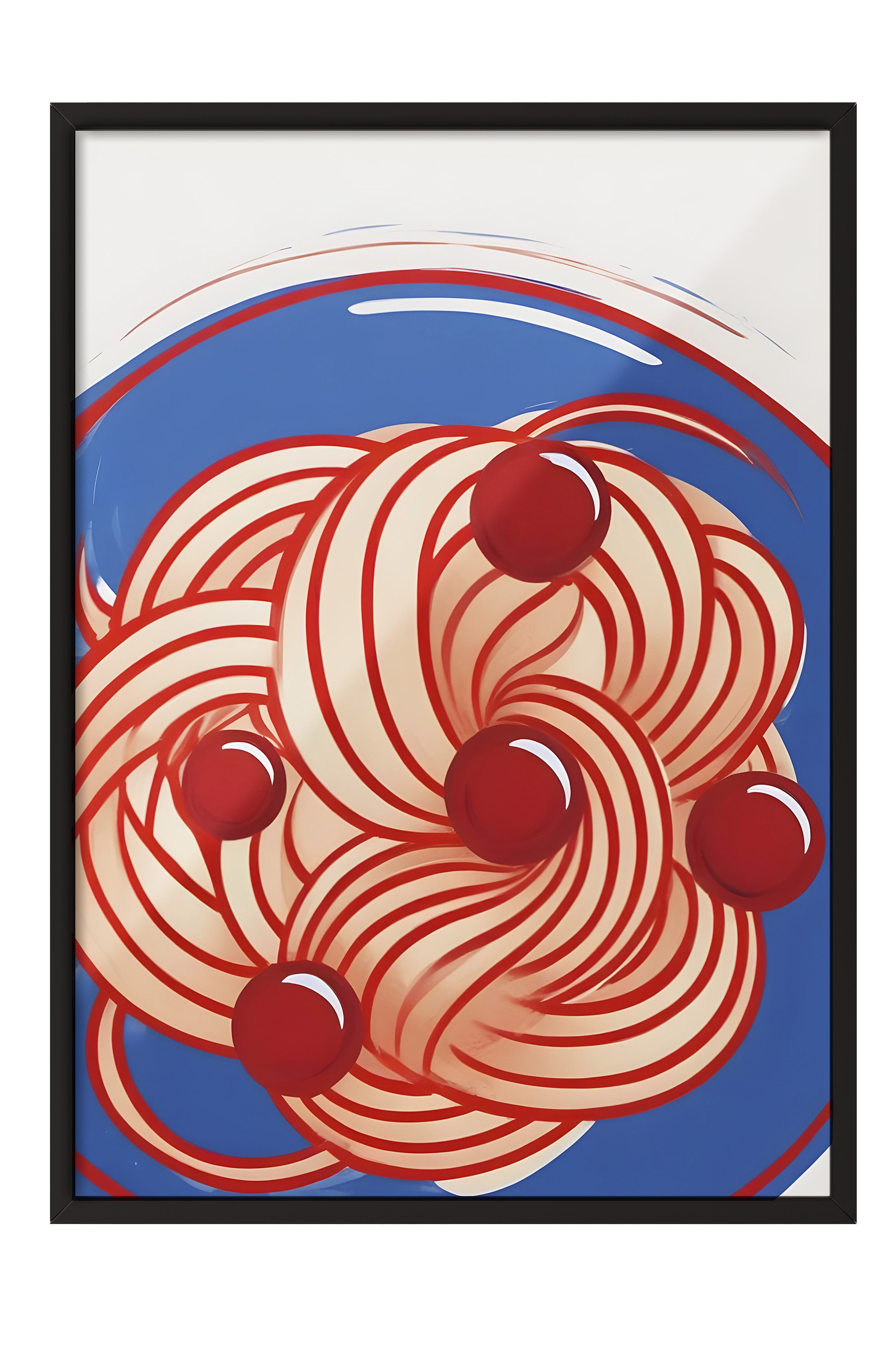 Siyah Çerçeveli Tablo, Red Pasta, Blue Bowl, Comfort Serisi Mutfak Duvar Tablosu, NO:109098
