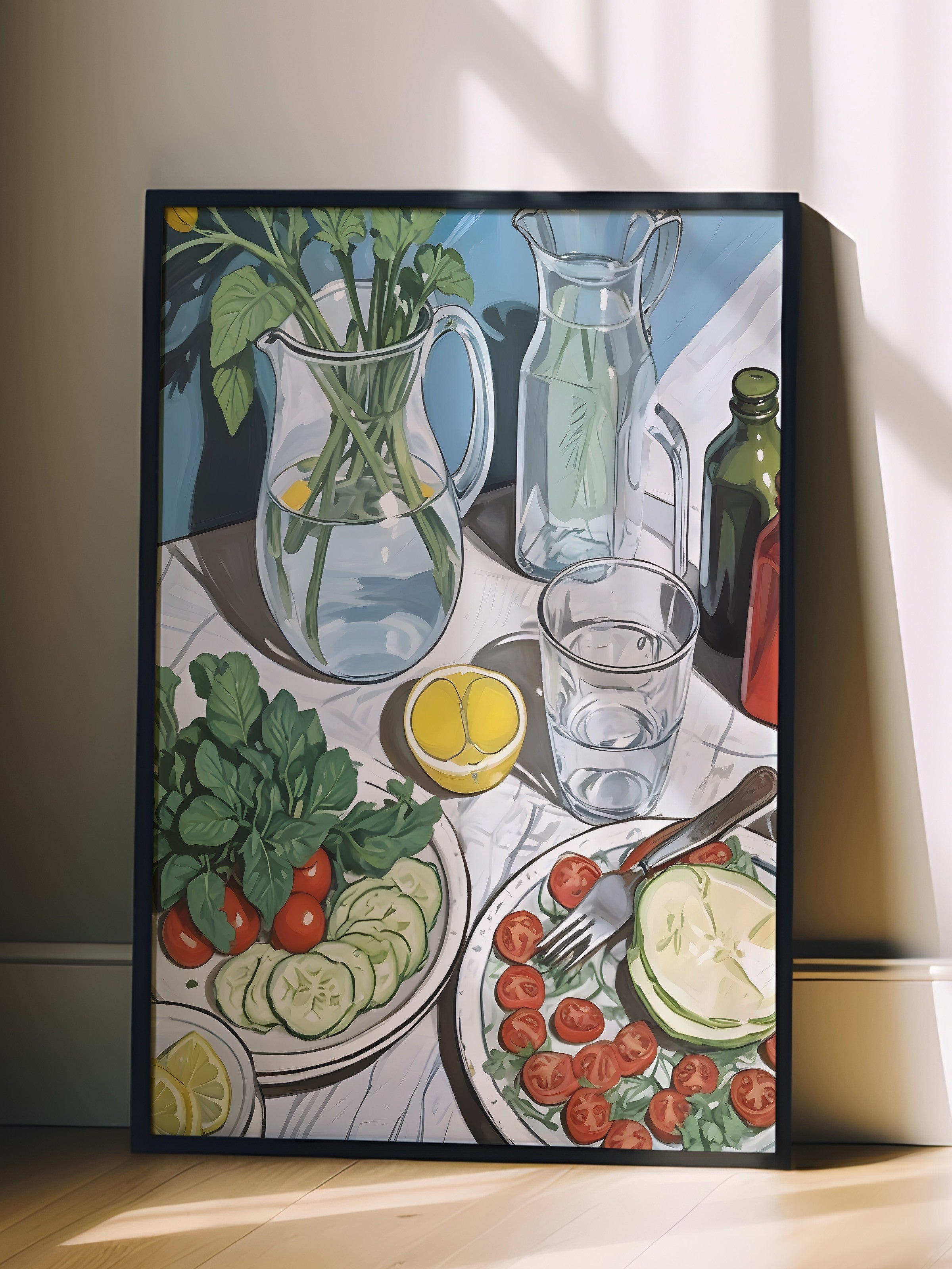 Siyah Çerçeveli Tablo, Salad's Table, Comfort Serisi Mutfak Duvar Tablosu, NO:109065