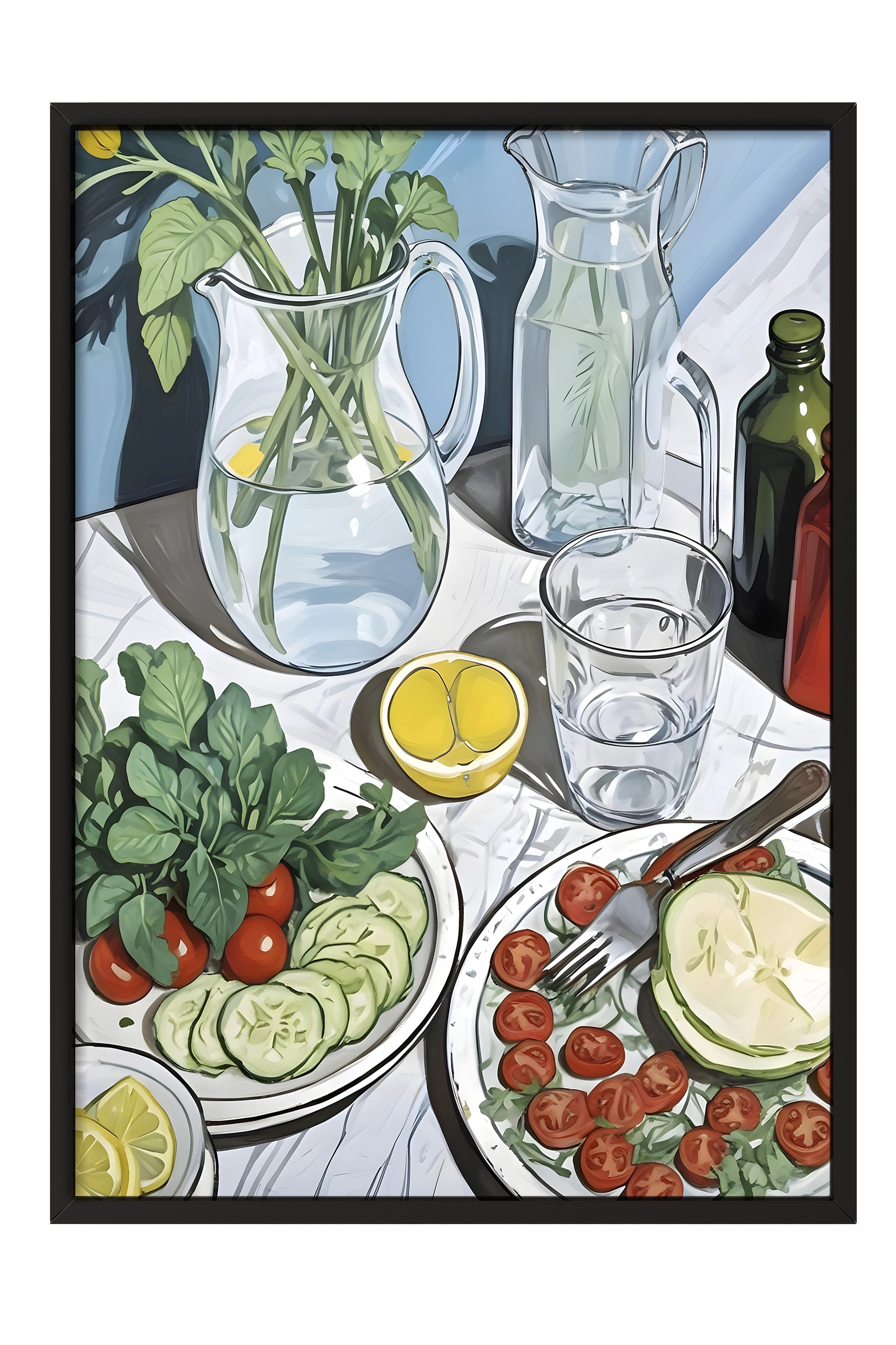 Siyah Çerçeveli Tablo, Salad's Table, Comfort Serisi Mutfak Duvar Tablosu, NO:109065