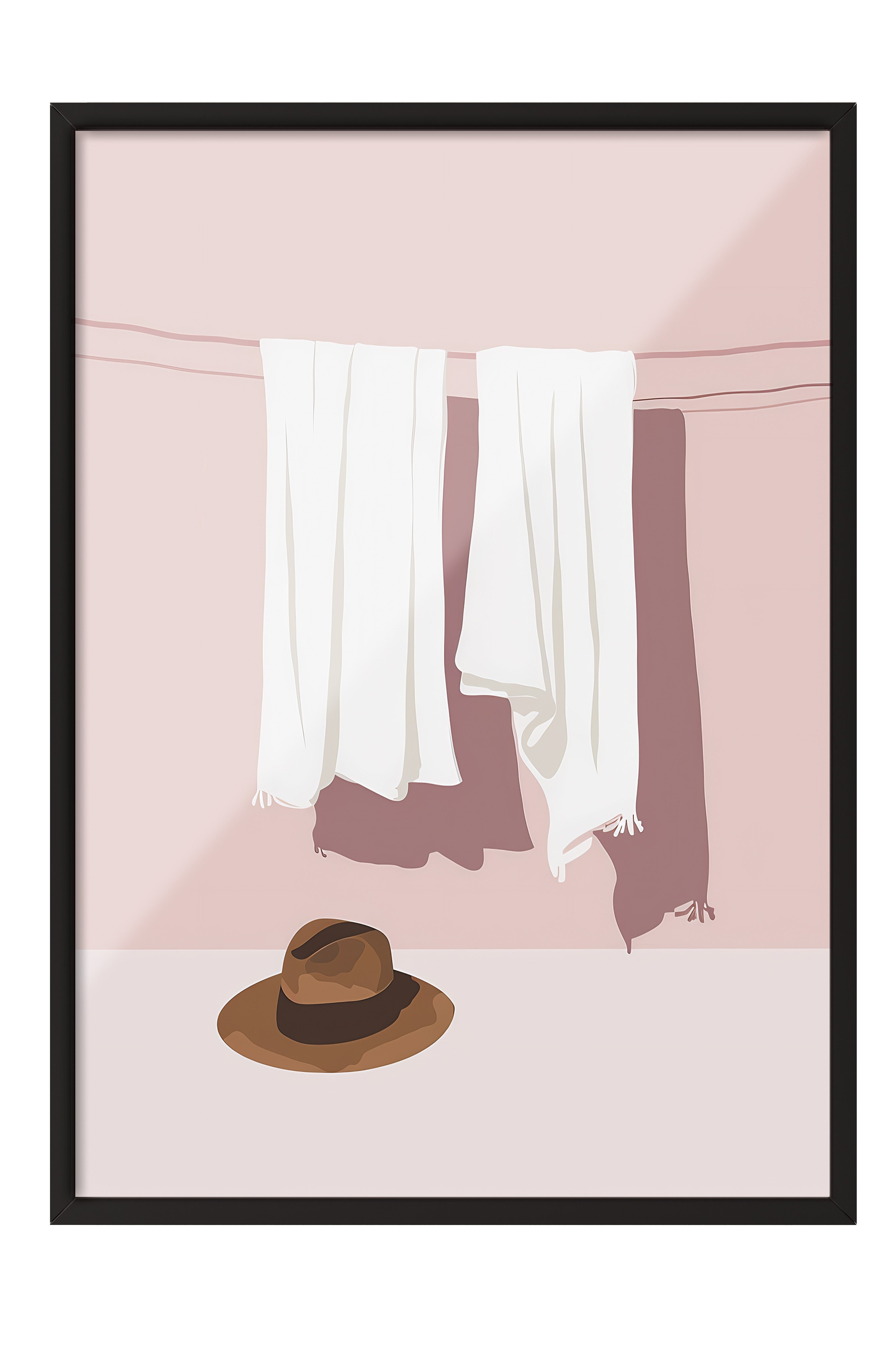 Siyah Çerçeveli Tablo, Şapka, Havlu, Minimalist, Düz İllüstrasyon, Pastel Tonlar, Beyaz Renk Poster, 2025 Yaz Seçkisi, NO:109800