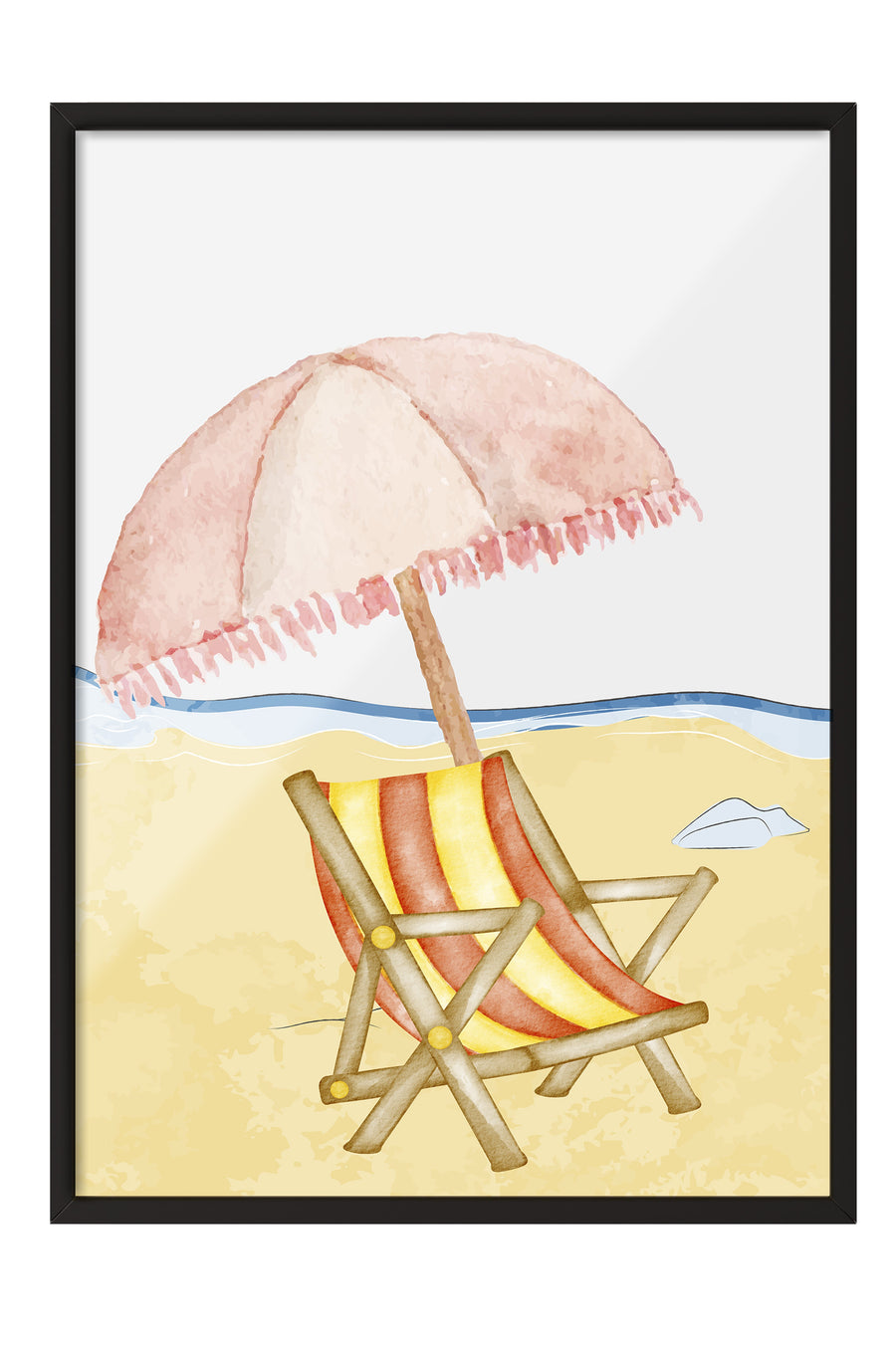 Sahil Hamağı ve Şemsiye Poster Poster – Siyah Çerçeveli Tablo