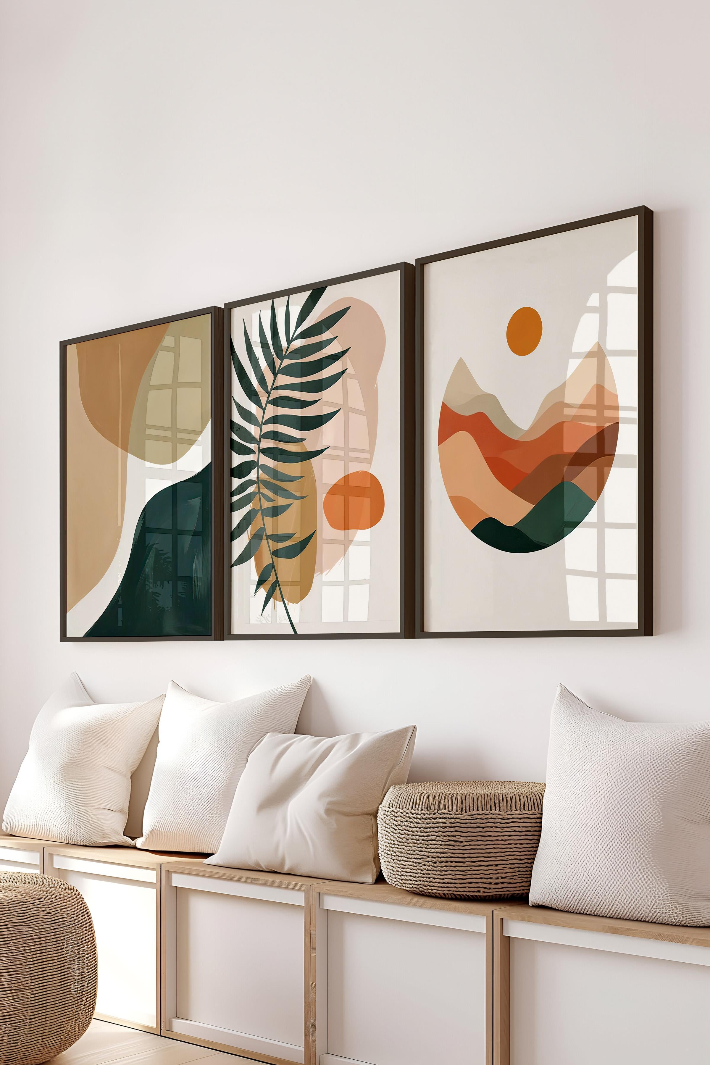 Siyah Çerçeveli Tablo Seti, Boho Soft Temalı Duvar Tablosu, 3 Adet Poster Seti, No:300699