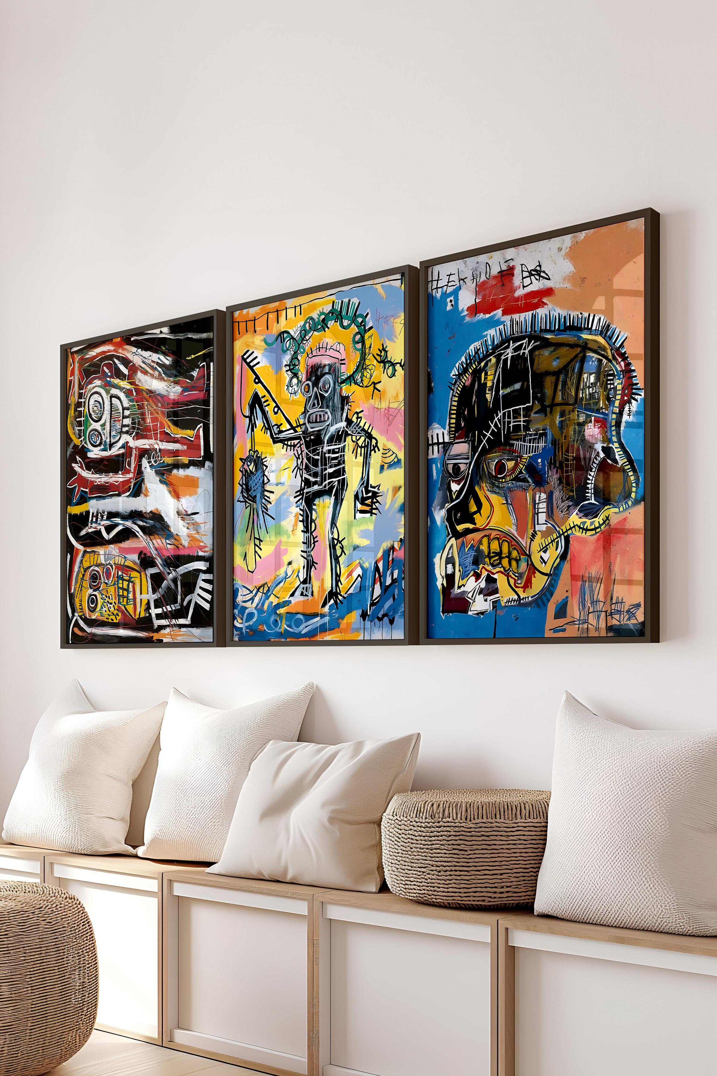 Siyah Çerçeveli Tablo Seti, Maximalist Duvar Tablosu, 3 Adet Poster Seti, No:300784