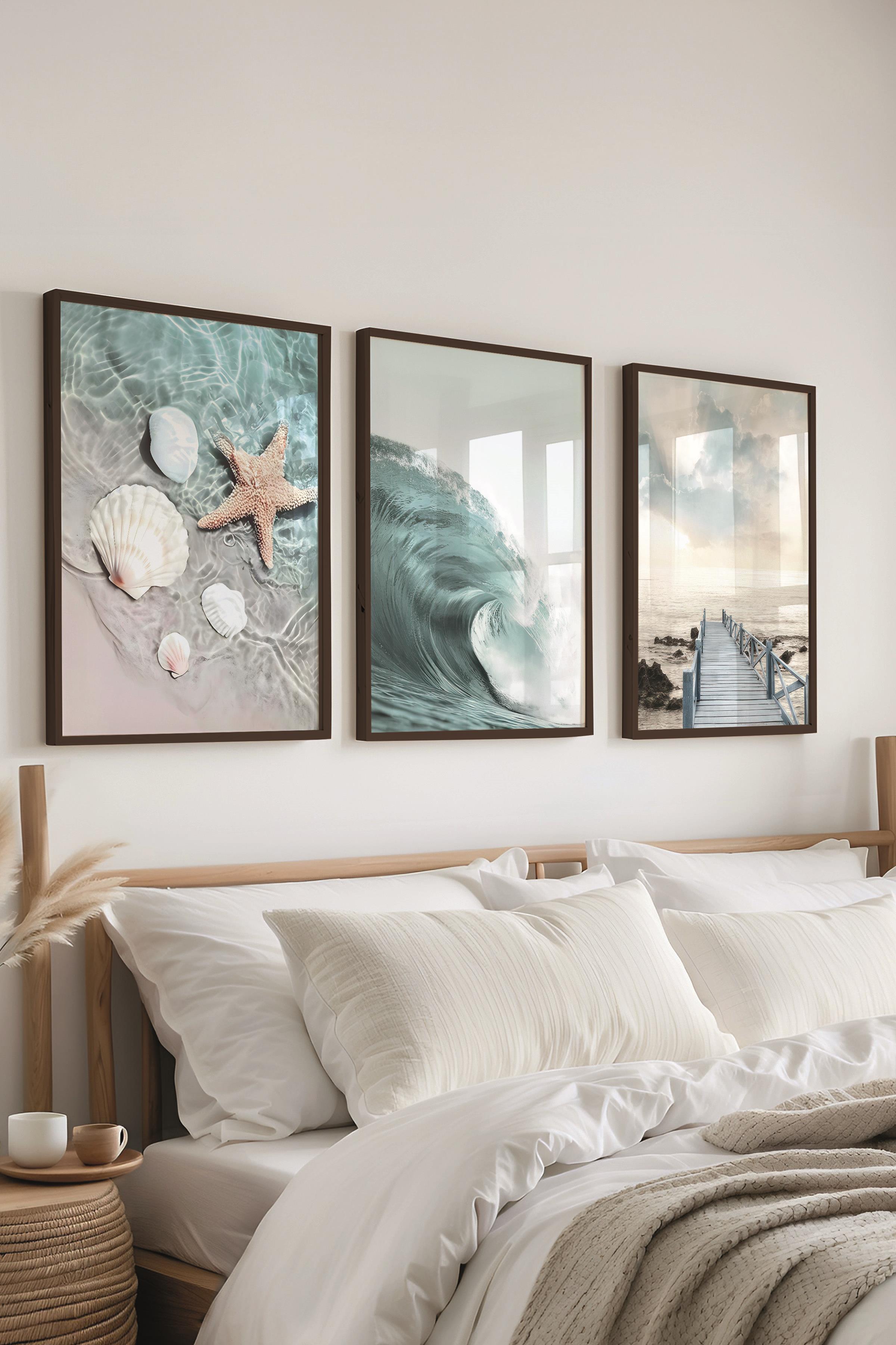 Siyah Çerçeveli Tablo Seti, Okyanus Fotoğraflar Duvar Tablosu, 3 Adet Poster Seti, No:300733