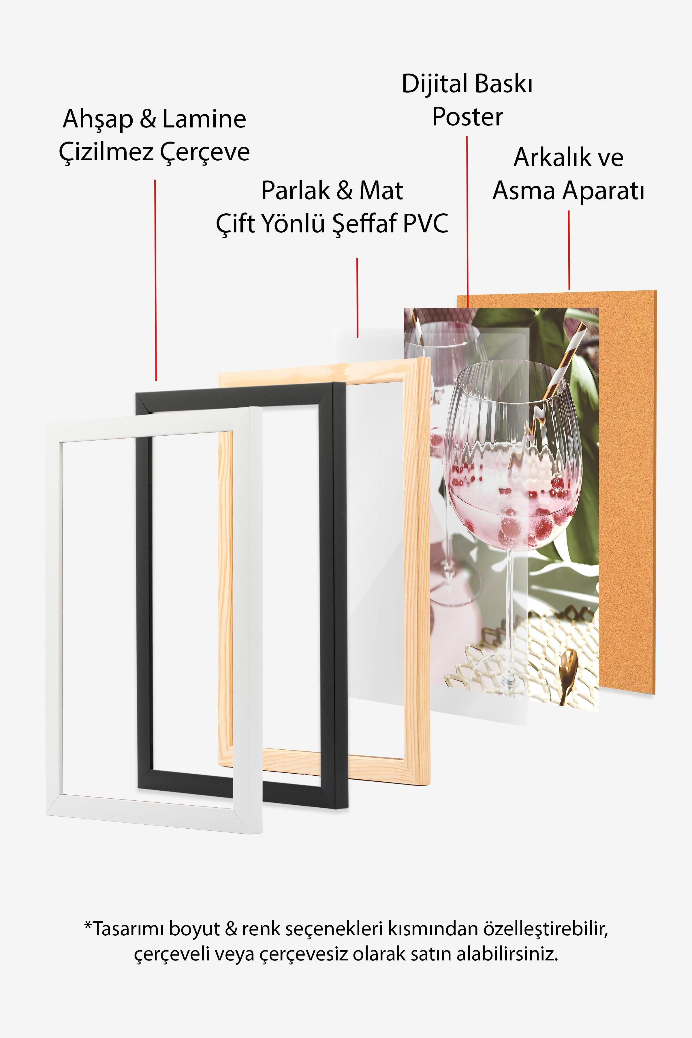 Siyah Çerçeveli Tablo Seti, Soft Pembe Duvar Tablosu, 3 Adet Poster Seti, No:300715