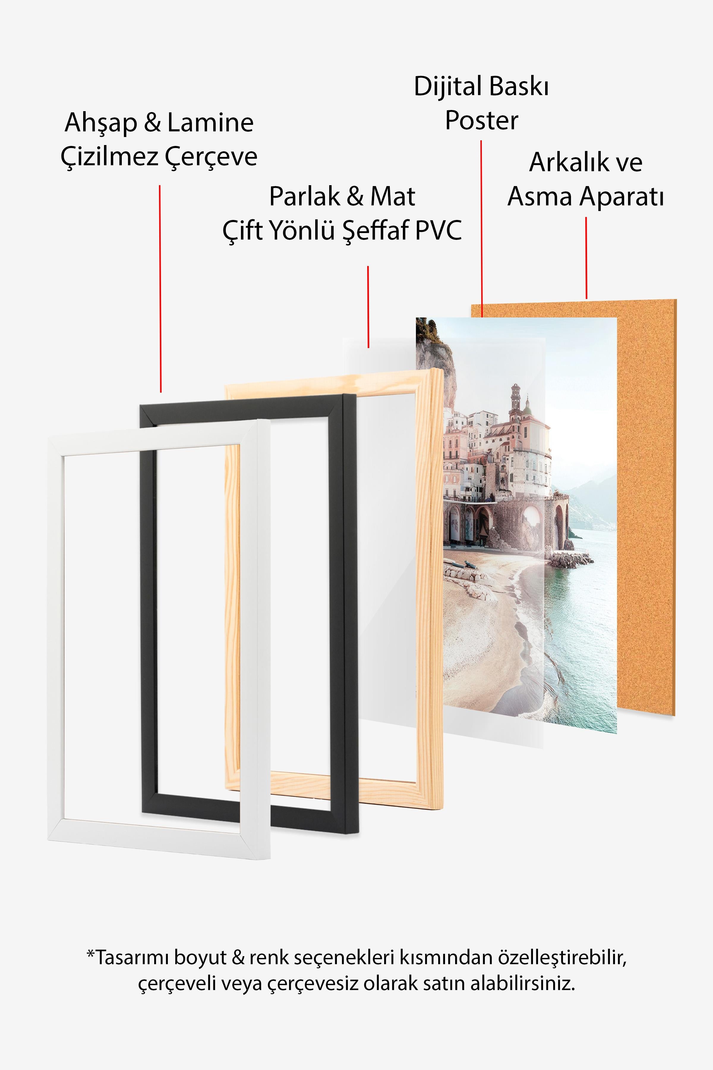 Siyah Çerçeveli Tablo Seti, Soft Pembe ve Mavi Duvar Tablosu, 3 Adet Poster Seti, No:300736