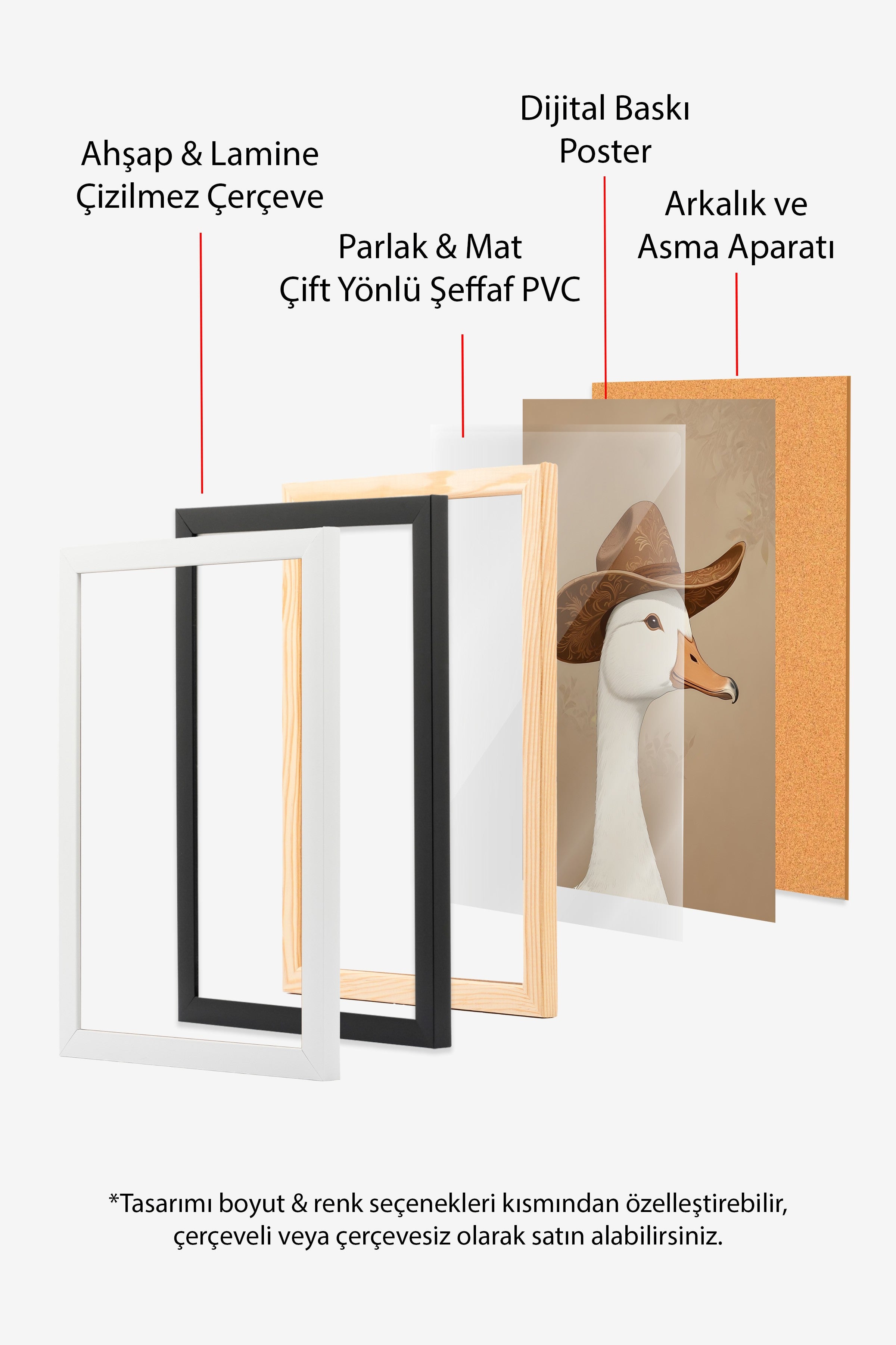 Siyah Çerçeveli Tablo, Silly Cowboy Goose, Comfort Serisi Poster ve Duvar Tablosu, NO:108955