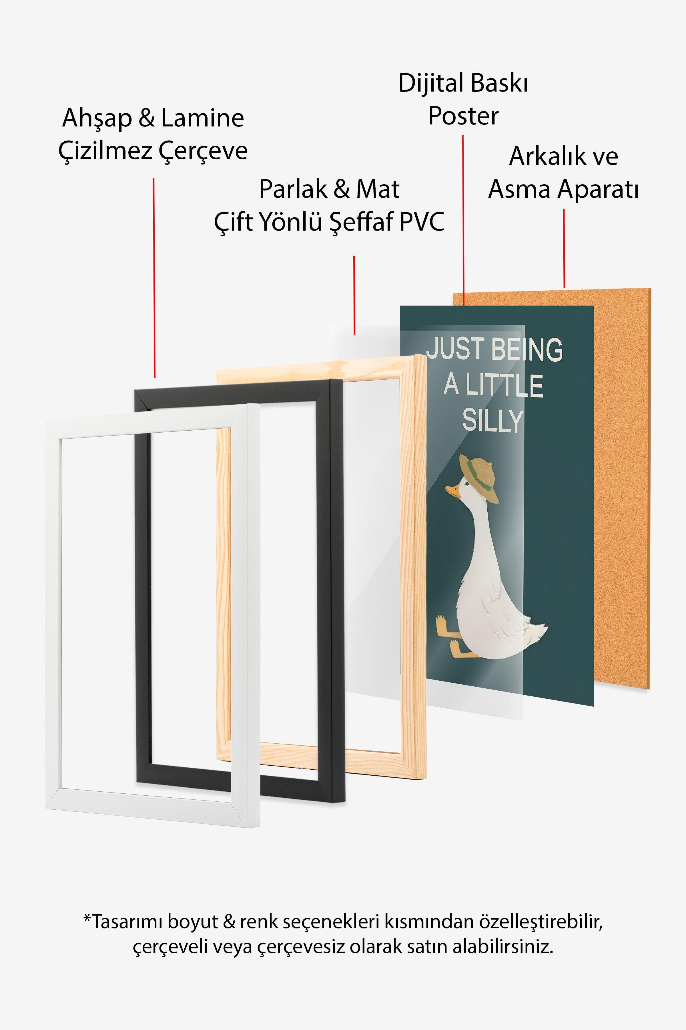 Siyah Çerçeveli Tablo, Silly Goose , Comfort Serisi Poster ve Duvar Tablosu, NO:108948